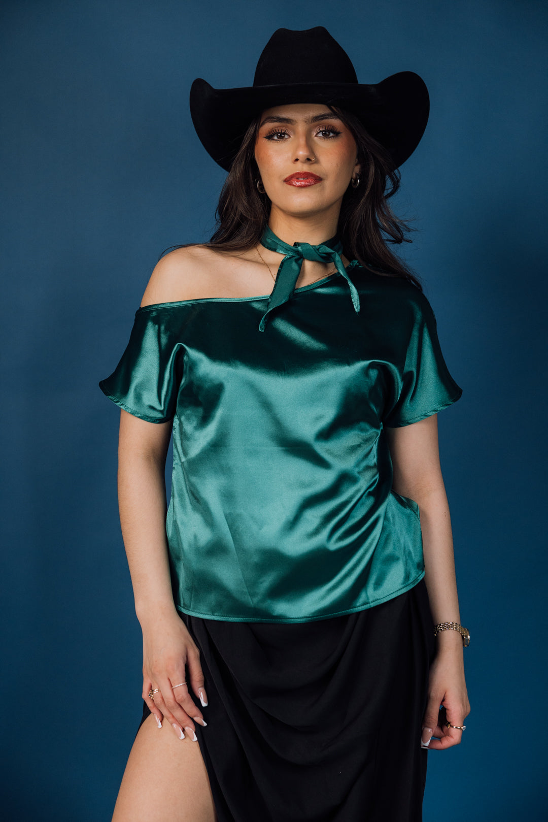 Elegant Priv Tie Shoulder Asymmetrical Neck Satin Blouse for Women | Formal & Party Wear | Perfect for Office, Dinner Dates & Special Occasions