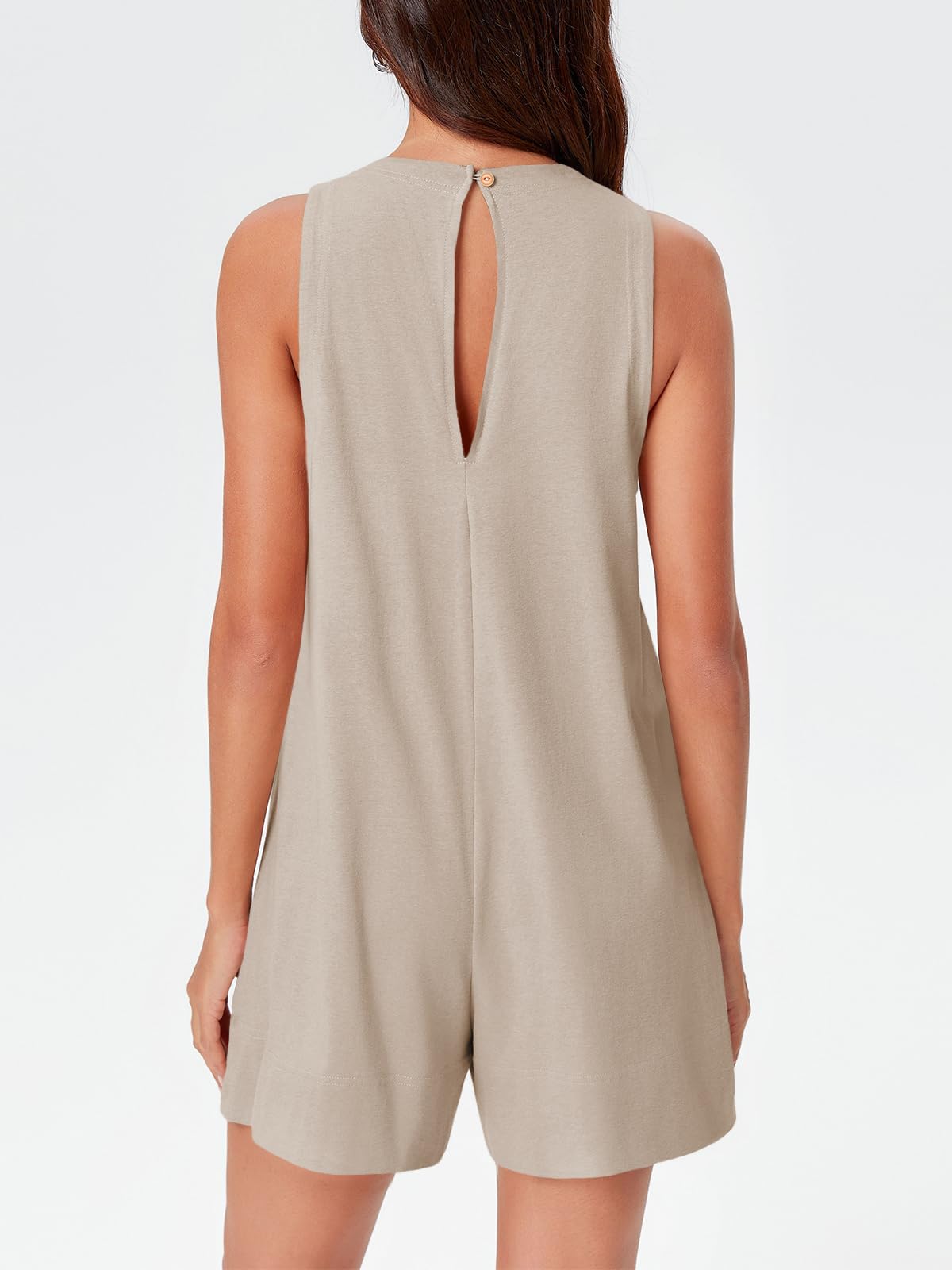 Women's Sleeveless Summer Romper with Keyhole Neckline & Pockets - Casual Beach Jumpsuit for Vacation, Pool Party & Outdoor Activities