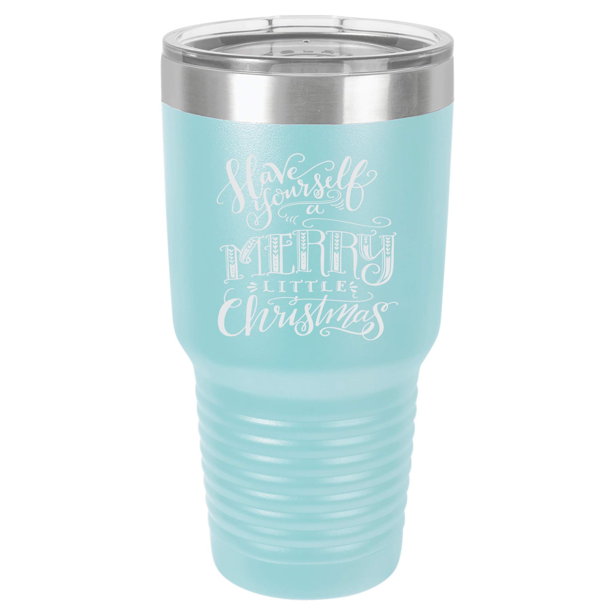 30 Oz. Vacuum Insulated Travel Tumbler with Christmas Engraving - Leakproof Stainless Steel Water Bottle for Holiday Gifts, Office & Outdoor Activities - Aqua Color