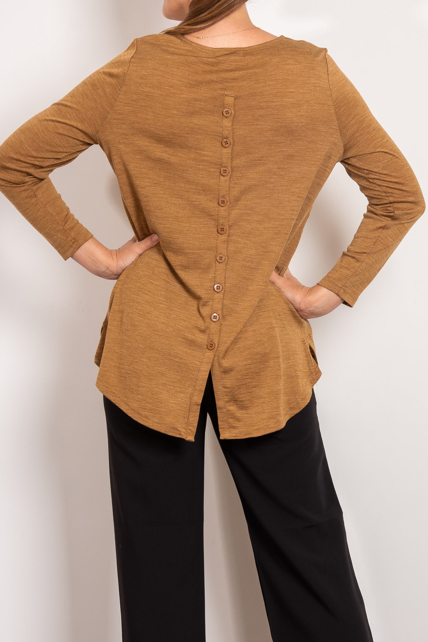 Vassalli Merino Wool Back Button Top for Women - Soft & Comfortable Pullover Sweater for Fall & Winter Layering