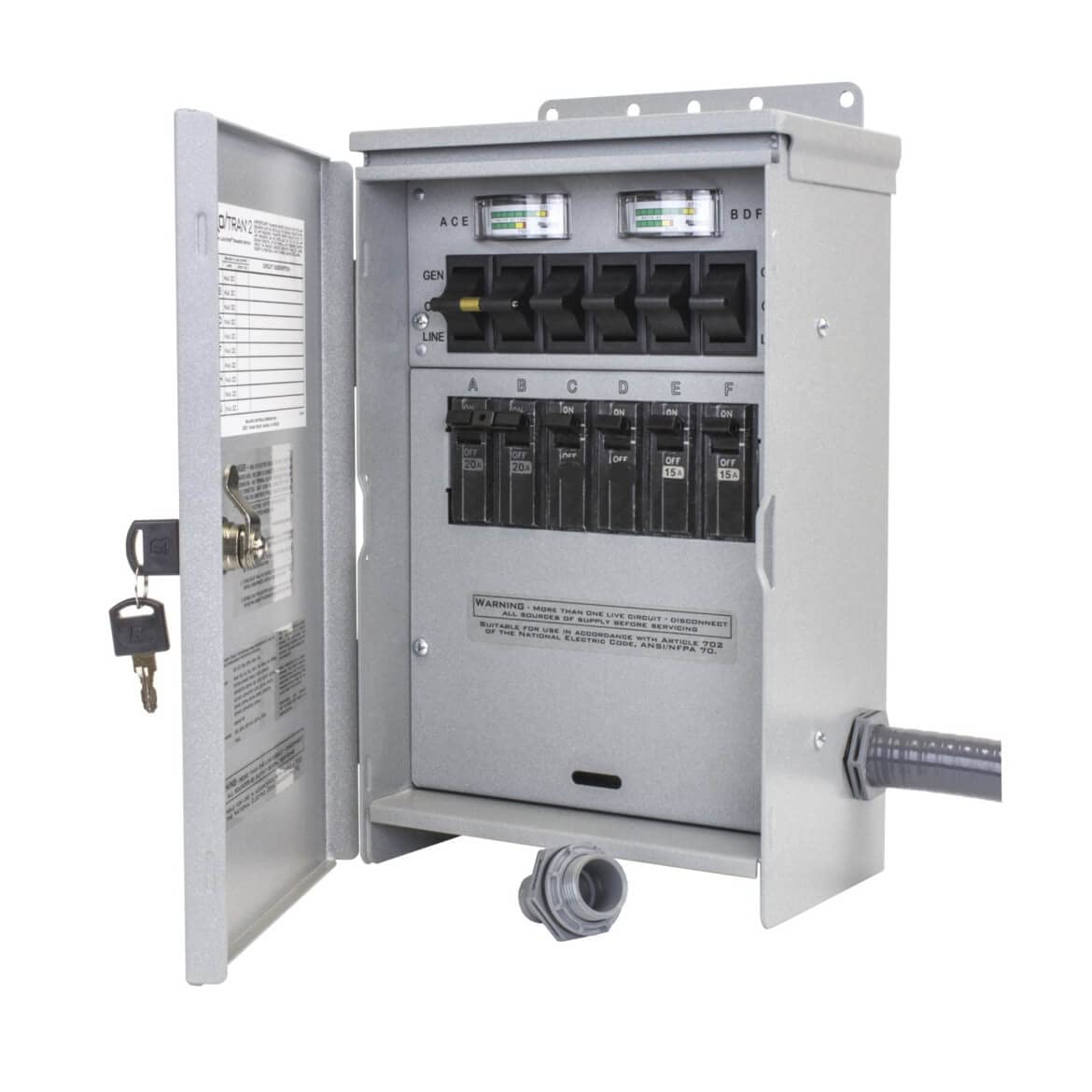 R206A Pro/Tran2 Outdoor 20-Amp 6-Circuit 2 Manual Transfer Switch with L14-20 Power Inlet - Backup Power Solution for Home, RV & Emergency Use