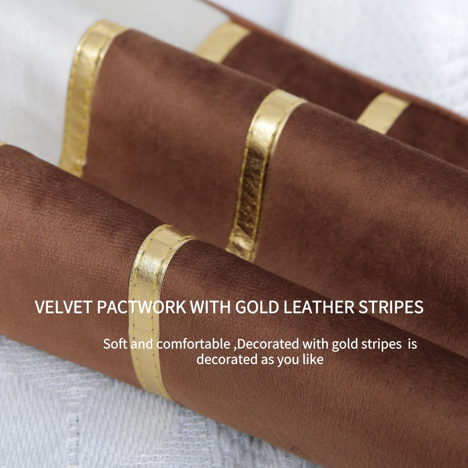 ZLINA Set of 2 Velvet Decorative Throw Pillow Covers - Brown & White Patchwork with Gold Leather Accents, 20×20 Inch Square Cushion Covers for Sofa, Bed, Living Room, Bedroom & Car Decor (Home & Office Style)