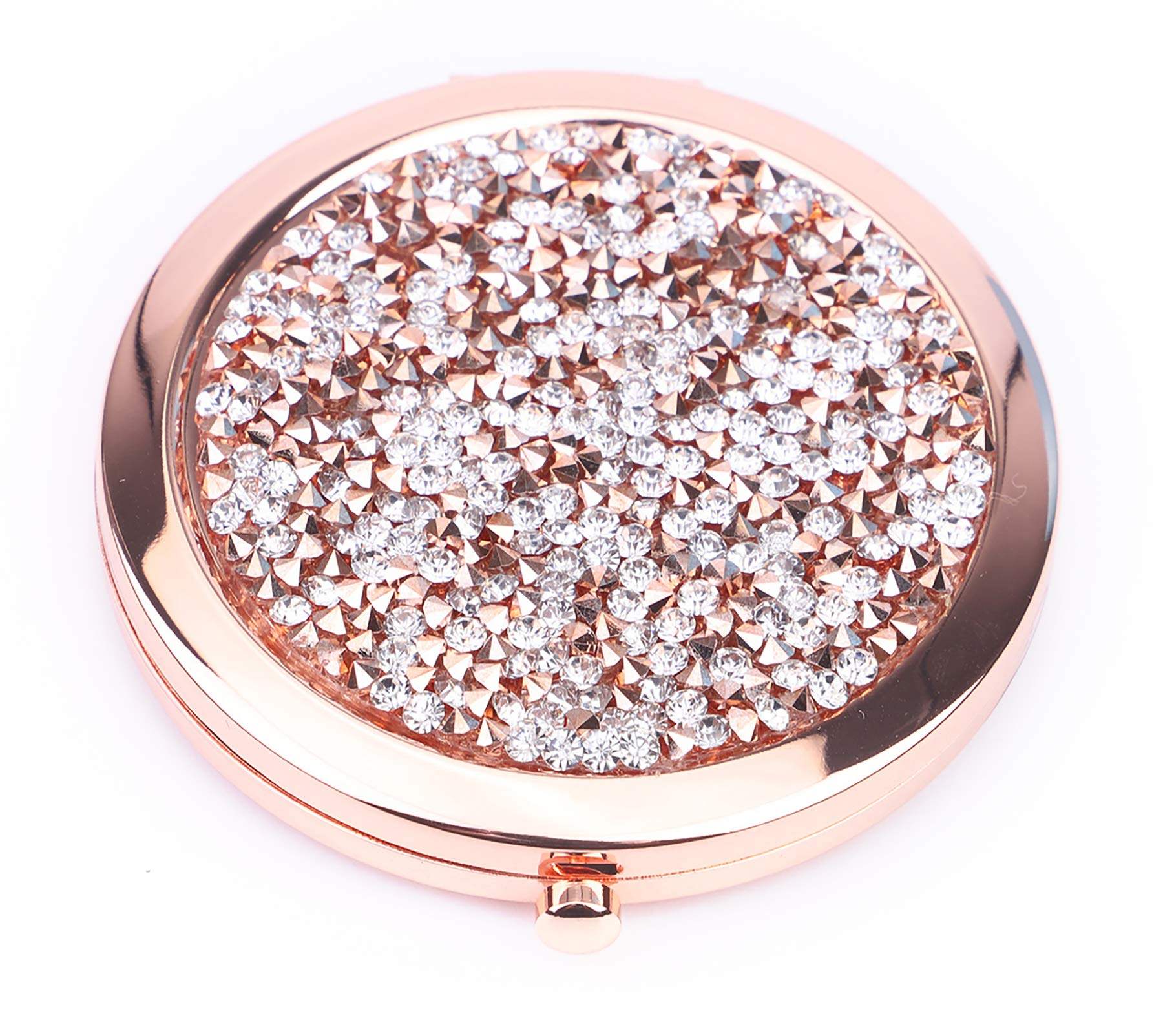 2.75 Inch Round Magnifying Compact Mirror - Handheld Travel Makeup Mirror with 5X Magnification for Precise Eyebrow Tweezing & Eyelash Application - Perfect for Travel, Home Vanity & Professional Makeup Artists
