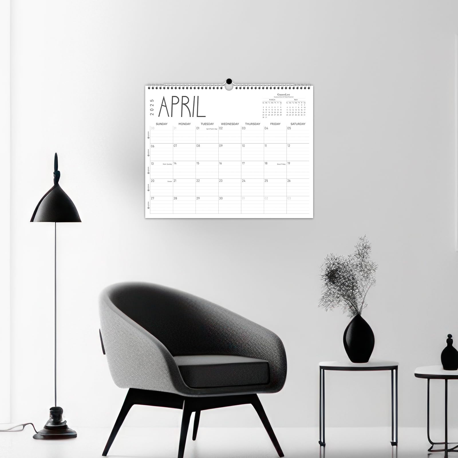 GuassLee 2025-2026 Wall Calendar Planner - 12 Month Spiral Bound Hanging Calendar (April 2025 to March 2026), 14
