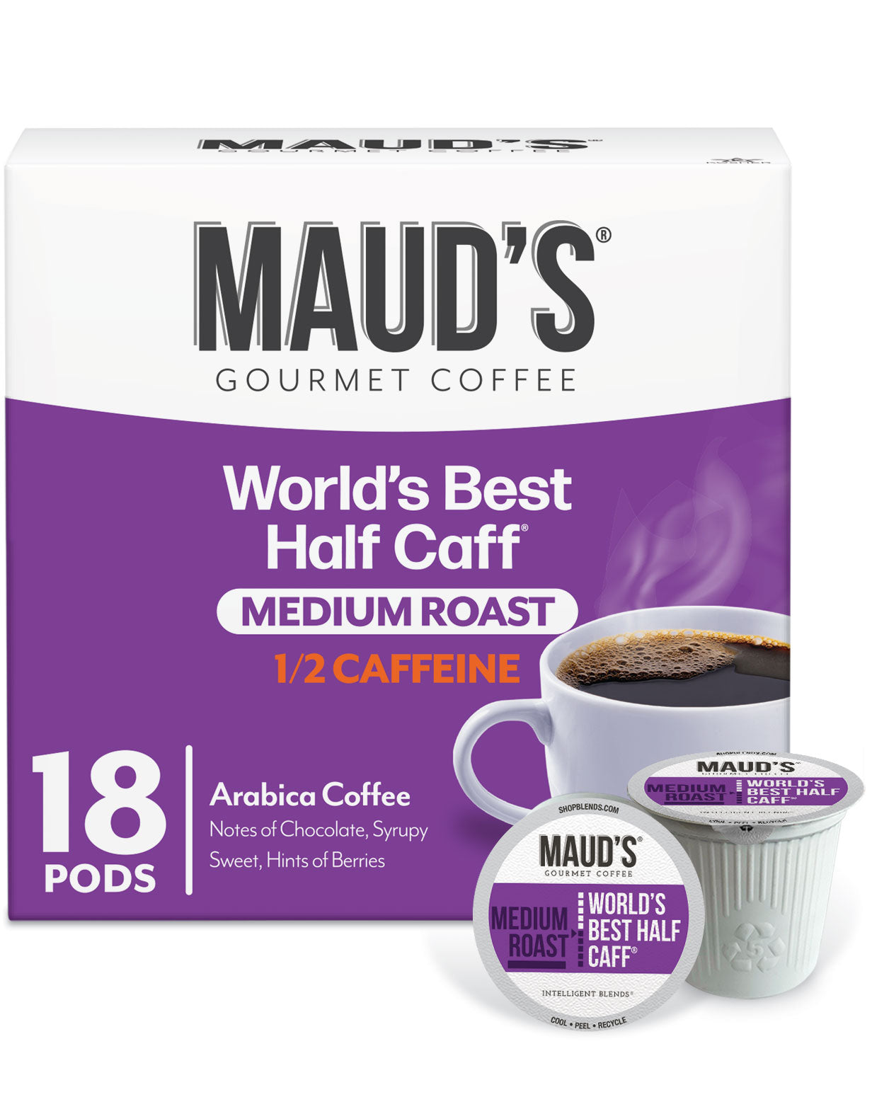 Maud's Half Caff Medium Roast Coffee Pods - Compatible with Keurig 2.0 K-Cup Brewers - Perfect for Home & Office Use