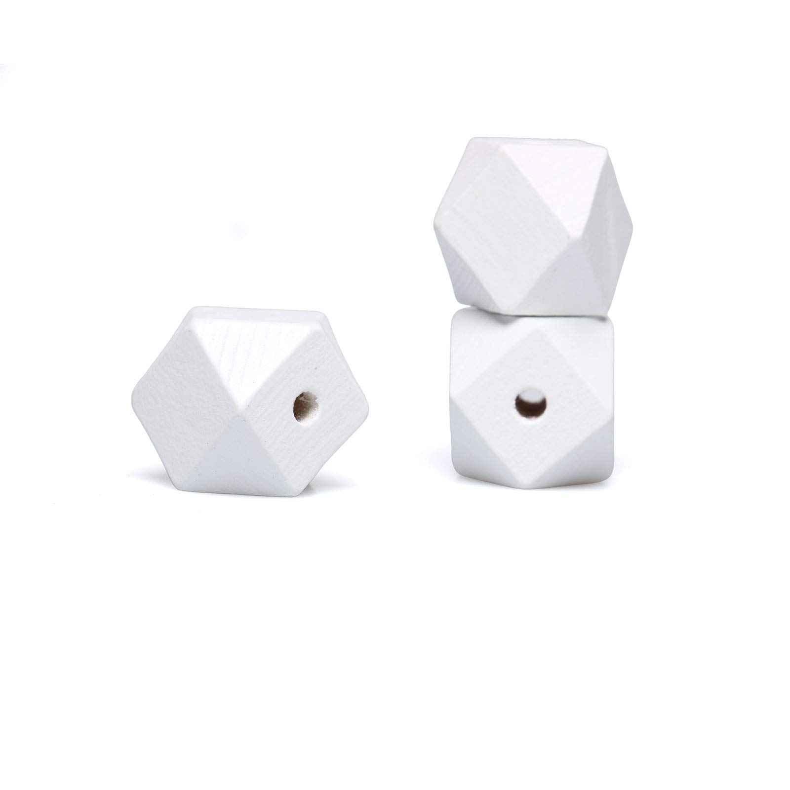 20mm White Wooden Geometric Beads with 4mm Hole - 30pcs Spacer Beads for Macrame, Jewelry Making, Bead Garland & Farmhouse Decor - DIY Craft Supplies for Necklaces, Bracelets, Home Decoration and Wedding Party Decor