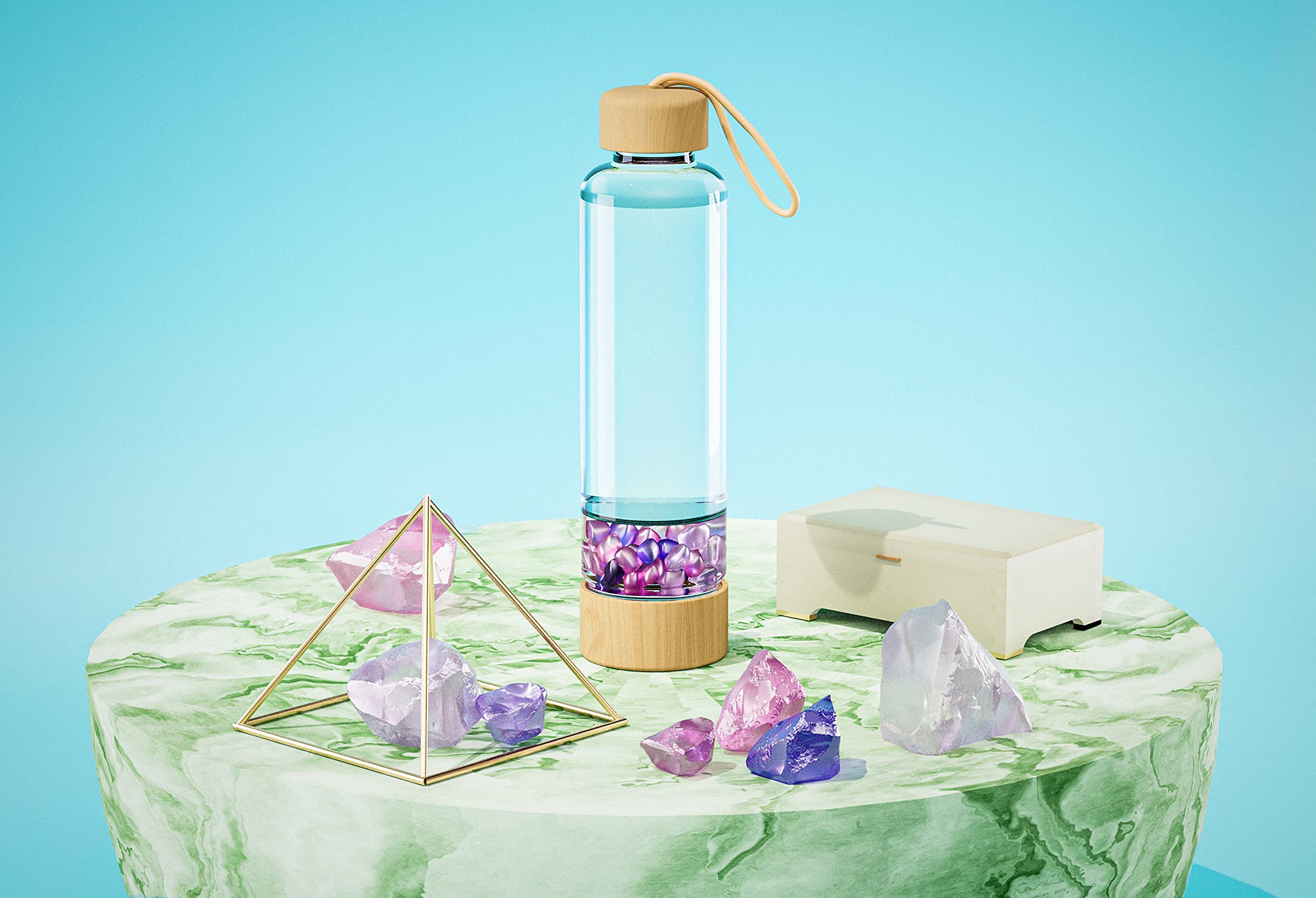 Healing Water Bottle with Mixed Gemstones - Crystal Infused Glass Bottle for Positive Energy & Wellness - Perfect for Yoga, Meditation & Daily Hydration