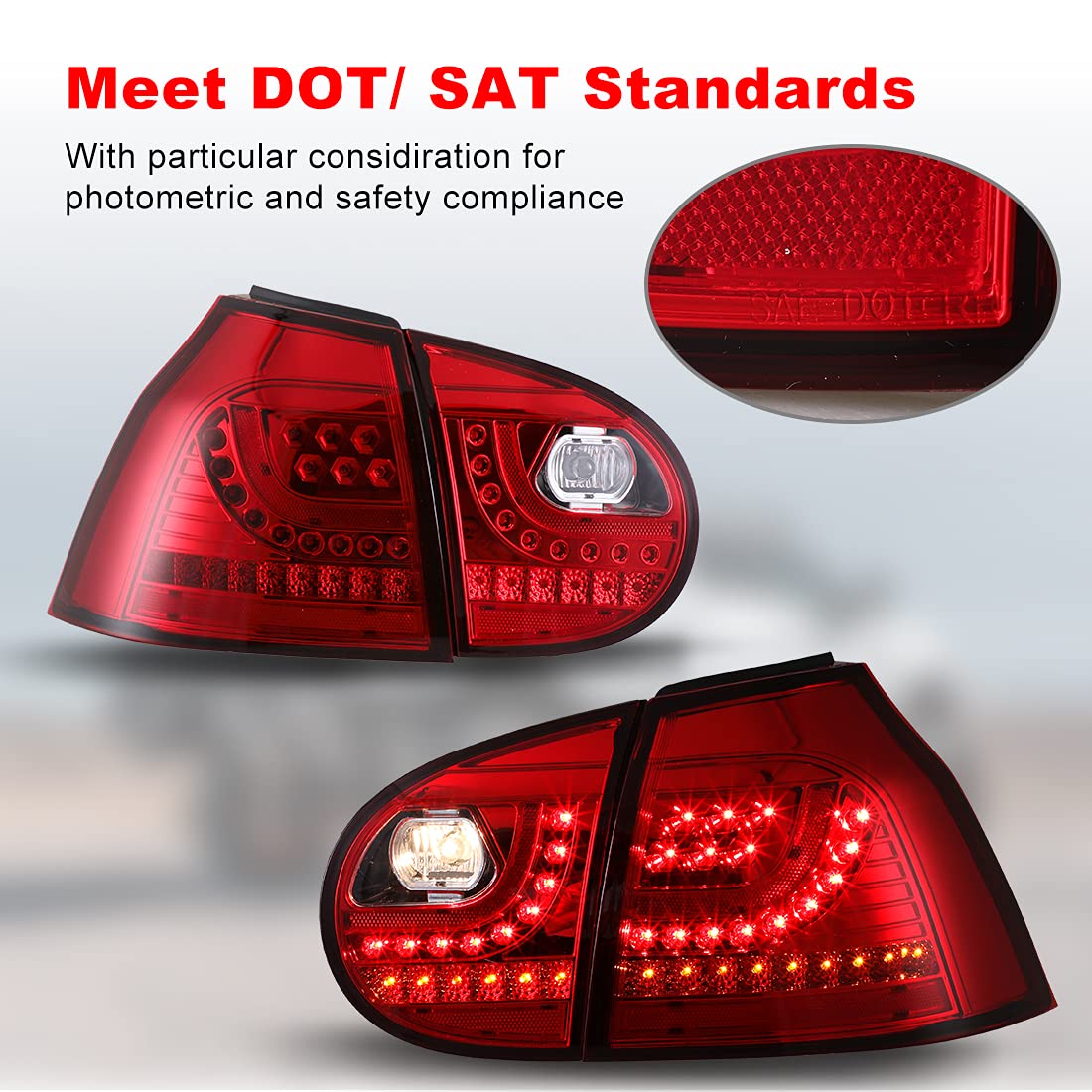 ROXX LED Tail Lights Assembly for 2006-2009 Volkswagen Golf 5/GTI & Rabbit - Direct Replacement with DRL, Turn Signal & Brake Lights (Pair, Driver & Passenger Side) - Upgrade Your Car's Style & Safety for Night Driving & Daily Commutes