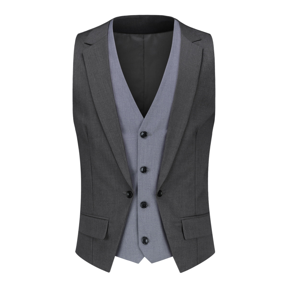Men's Grey Notched Lapel Patchwork Vest - Stylish Layering Piece for Business Casual & Fall Outfits