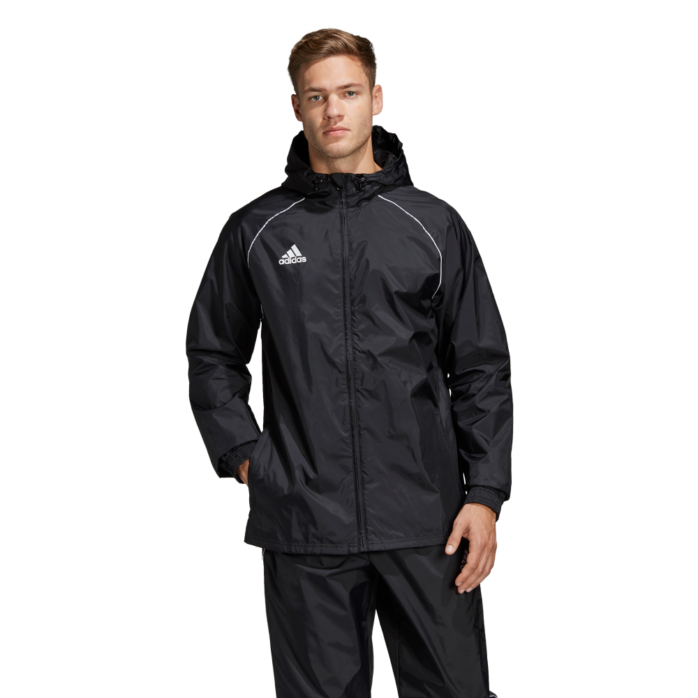 Adidas Youth Core 18 Waterproof Rain Jacket for Boys & Girls - Lightweight Windbreaker with Hood (Black/White) - Perfect for School, Outdoor Activities & Sports