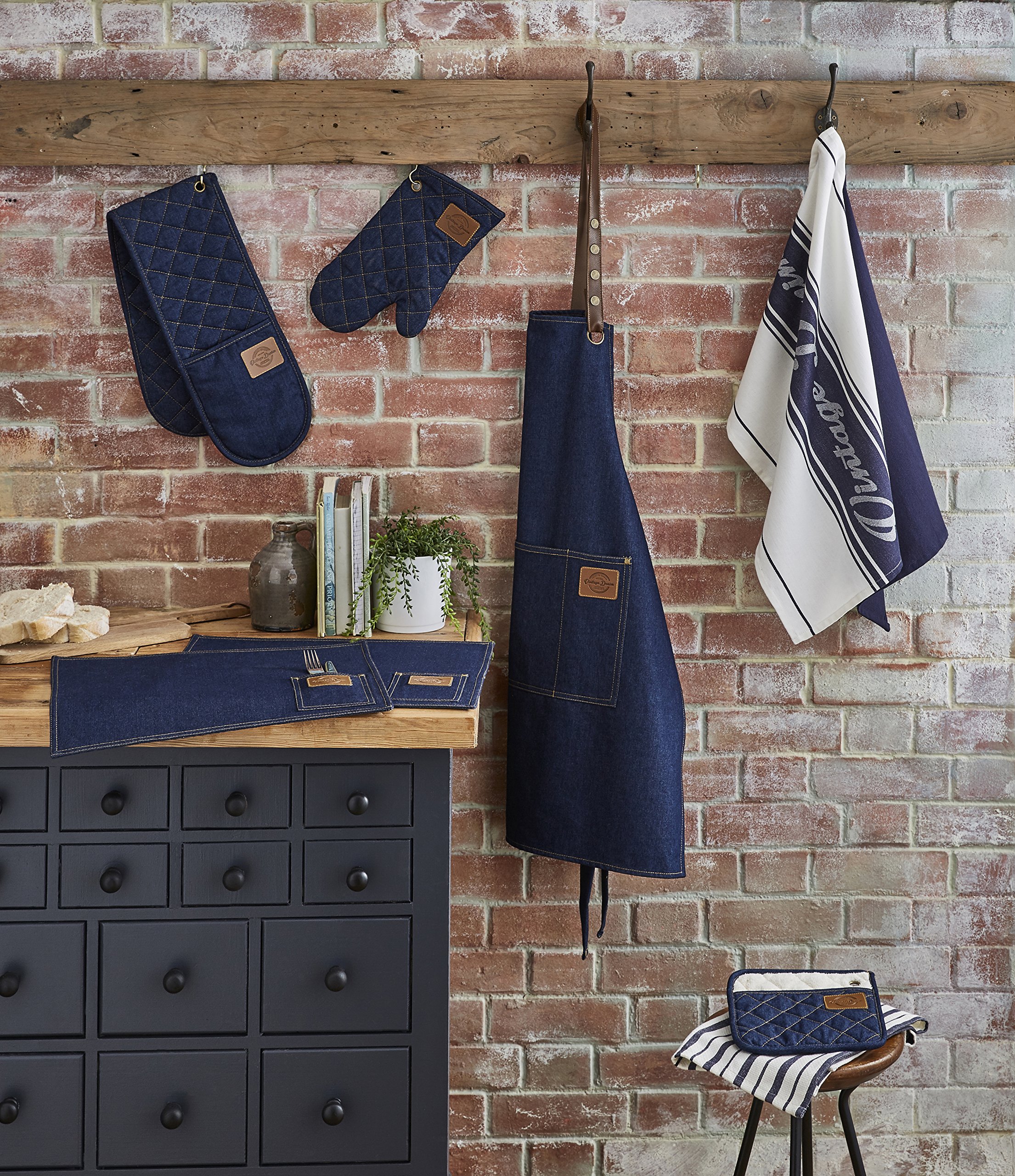 Cooksmart Double Oven Gloves - Heat Resistant Kitchen Mitts for Baking & Grilling | Premium British-Designed Oven Mitt & Potholder Set | Oxford Denim Heat Protection Gloves for Cooking, BBQ & Baking - Ideal for Home Chefs & Outdoor Grilling