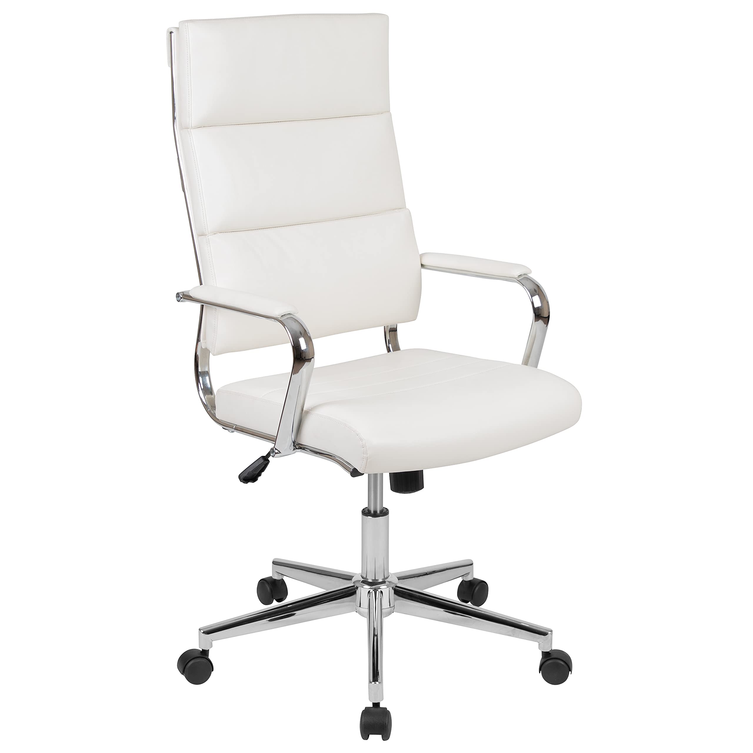 EMMA + OLIVER High Back White LeatherSoft Contemporary Panel Executive Swivel Office Chair - Ergonomic Desk Chair for Home & Office Workspace - Perfect for Long Hours of Sitting, Computer Work, and Video Conferencing