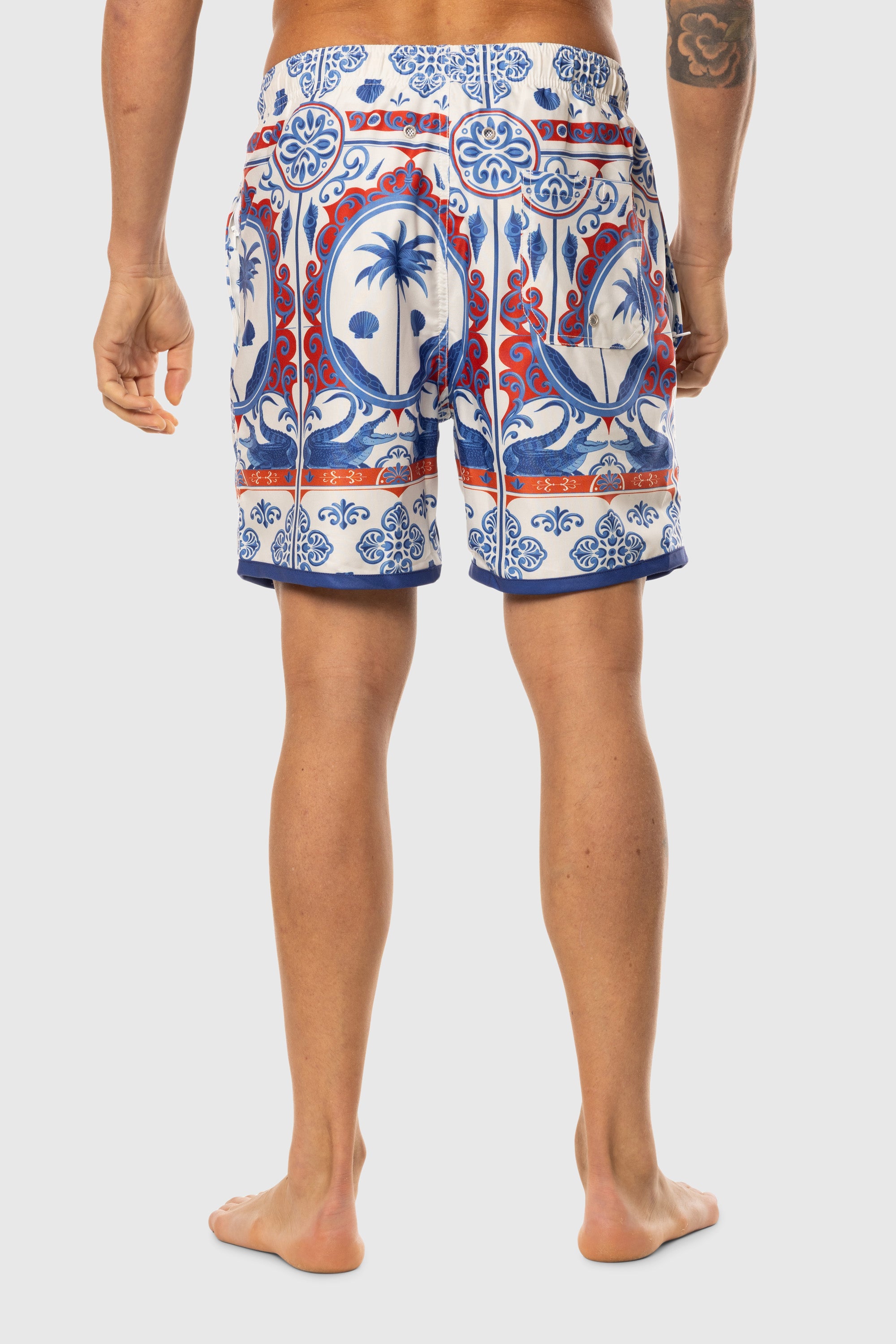 Men's Teal Swim Shorts with Cowboy Casino Print - Quick Dry, Comfortable Beach & Pool Swimwear for Summer Vacations