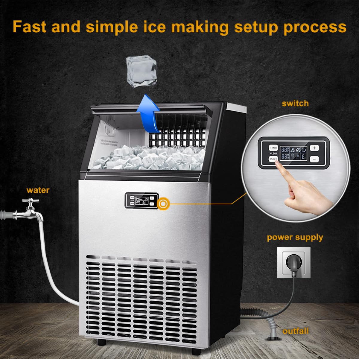 Commercial Under Counter Nugget Ice Maker with Drain Pump - 100lbs/24h Capacity, 33lbs Storage - Clear Crushed Sonic Ice Machine for Restaurants, Bars, RV, Coffee Shops & Outdoor Use - 15 Inch Compact Design
