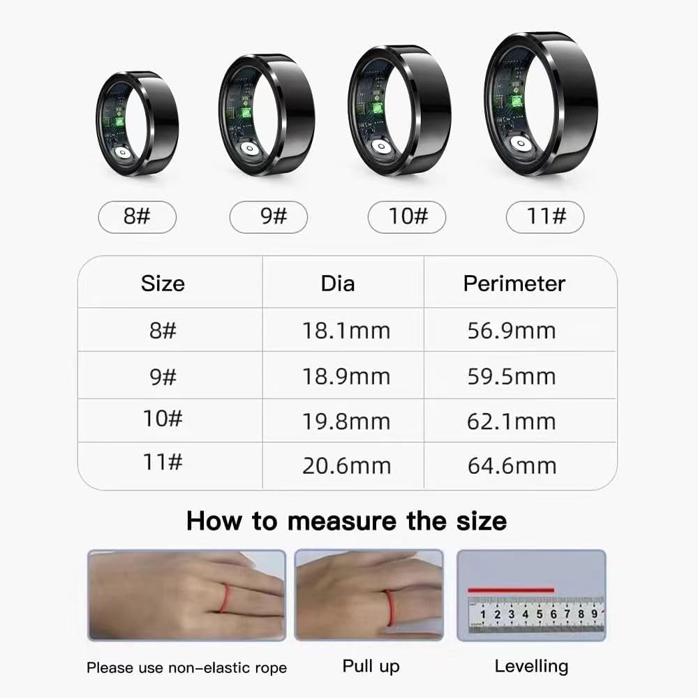 Smart Ring Health Tracker with Charging Case - Monitor Heart Rate, Blood Pressure, Blood Oxygen & Sleep - Fitness Activity Tracker for Steps, Calories & Distance - Compatible with Android & iOS (Silver, Size 8) - Perfect for Workouts, Sleep Analysis & Daily Health Monitoring