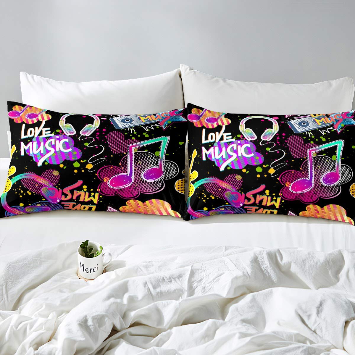 Feelyou Note Music Themed Bedding Set for Kids & Teens - Stylish Gradient Rock Music Print Twin Size 2-Piece Fitted Sheet Set - Perfect for Boys & Girls Bedrooms, Dorm Rooms & Music Lovers