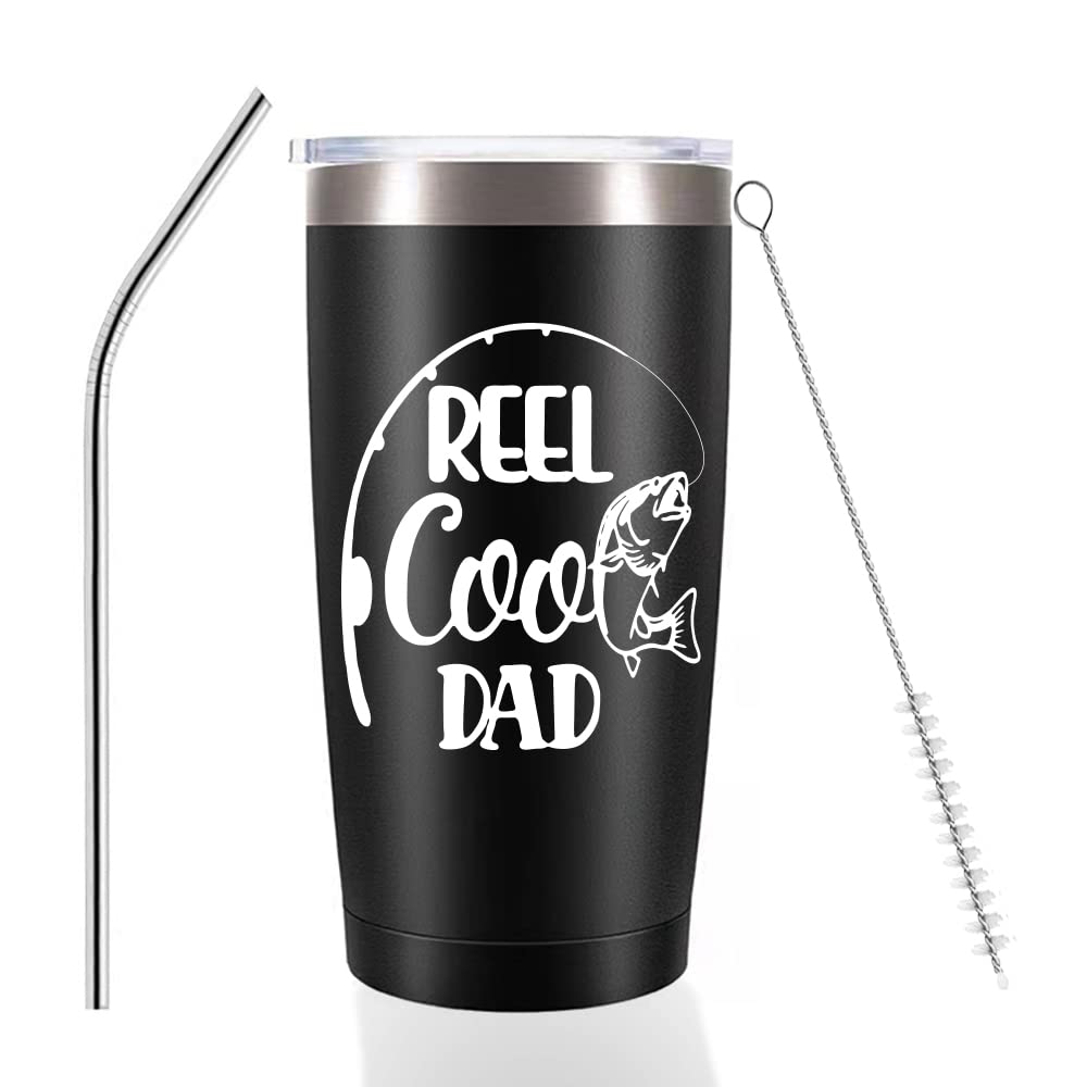 20oz Stainless Steel Fishing Tumbler - Best Father's Day, Birthday, Christmas & Retirement Gift for Dad from Daughter - Perfect for Outdoor Adventures, Camping & Fishing Trips