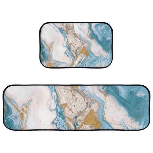 Liquid Marble Painting Gold Blue Cloudy