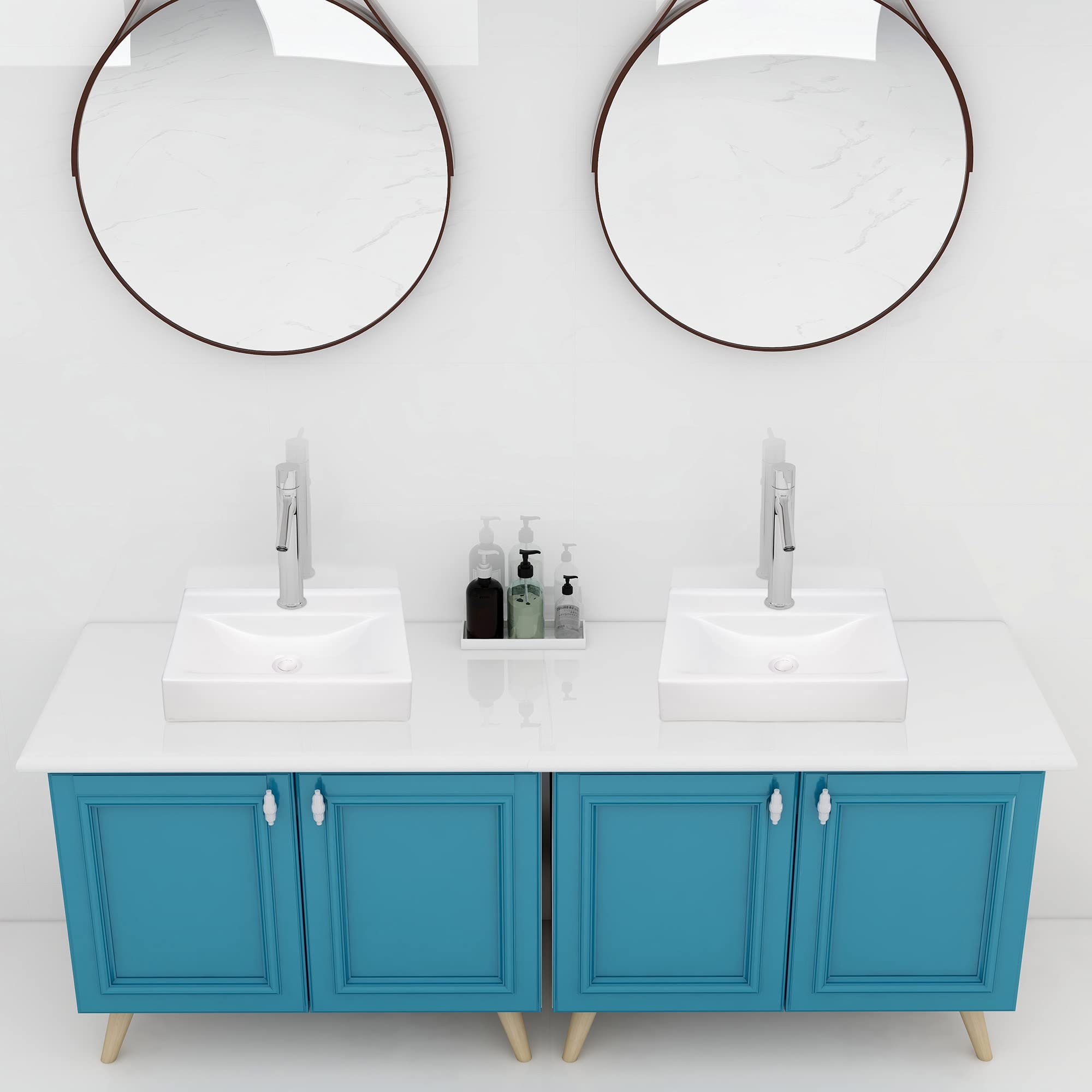 Aquaterior 2 Pack 18 Inch Rectangular Ceramic Bathroom Vessel Sink with Pop-Up Drain - Modern Above Counter Basin for Vanity, Powder Room, and Guest Bathroom