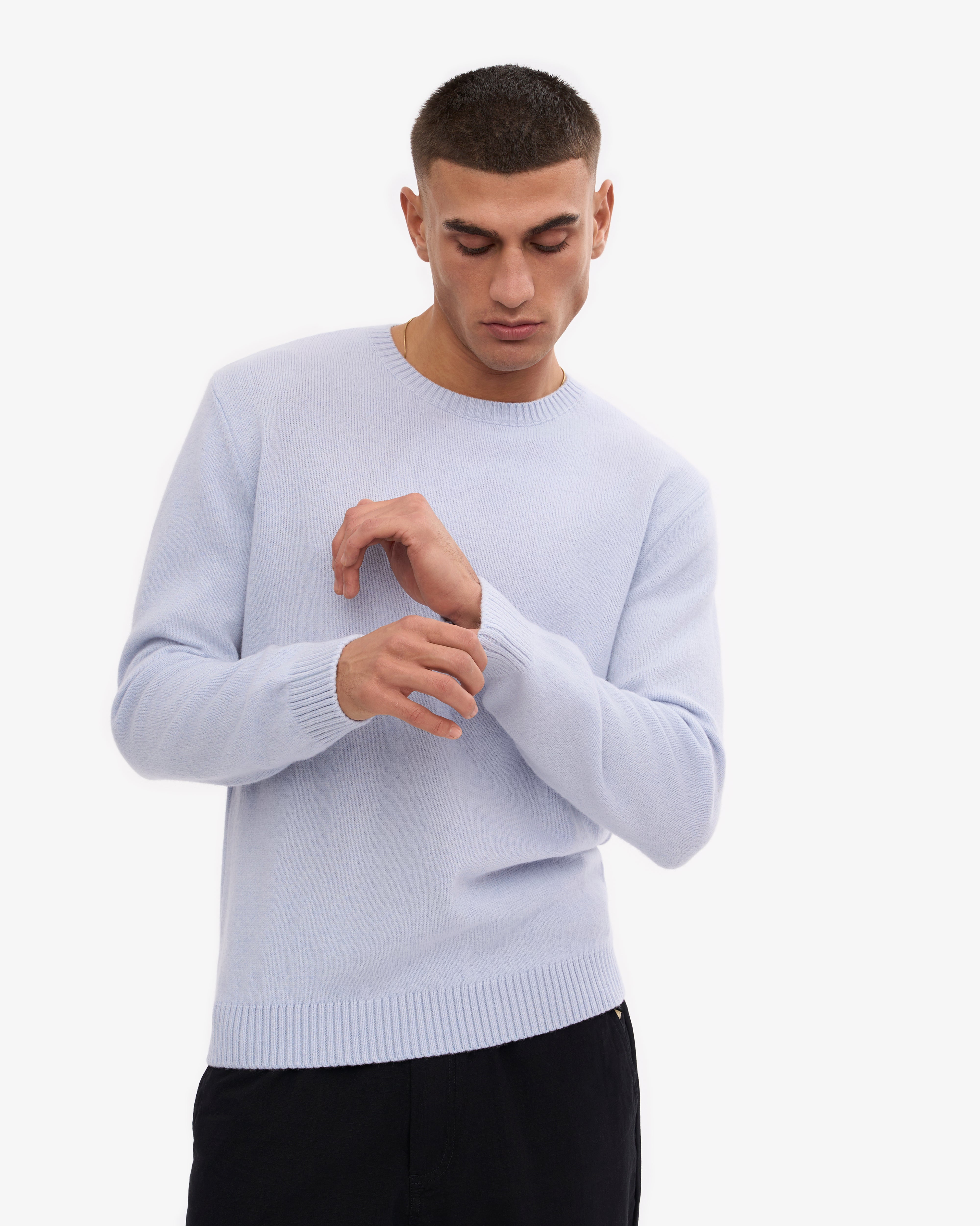 Classic Merino Wool Crew Neck Sweater for Men - Soft Polar Blue Winter Pullover - Perfect for Casual Wear, Office & Outdoor Activities