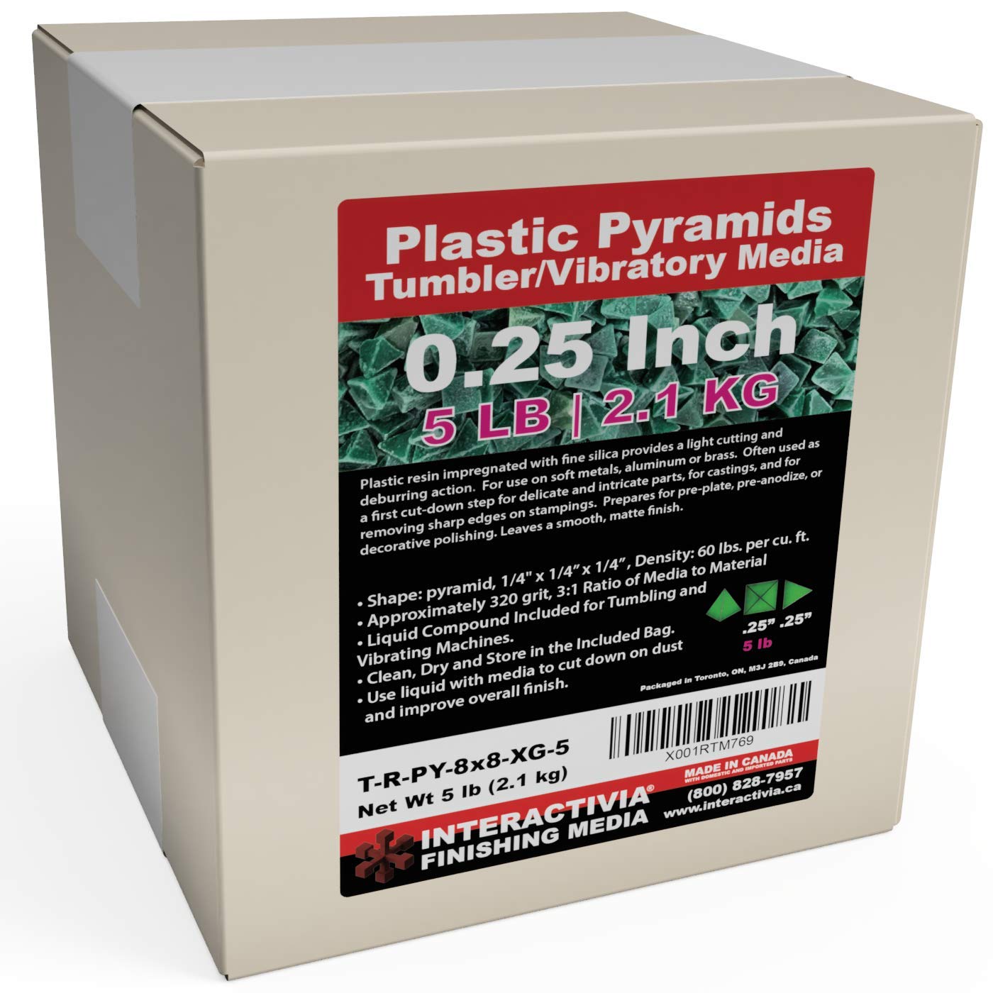 1/4 Inch Green Plastic Resin Pyramid Tumbling Media (320 Grit) - 5 lbs / 2.2 kg for Vibratory & Rotary Tumblers | Includes Storage Bag | Perfect for Polishing Rocks, Jewelry & Metal Parts in Vibrating or Rotating Tumblers