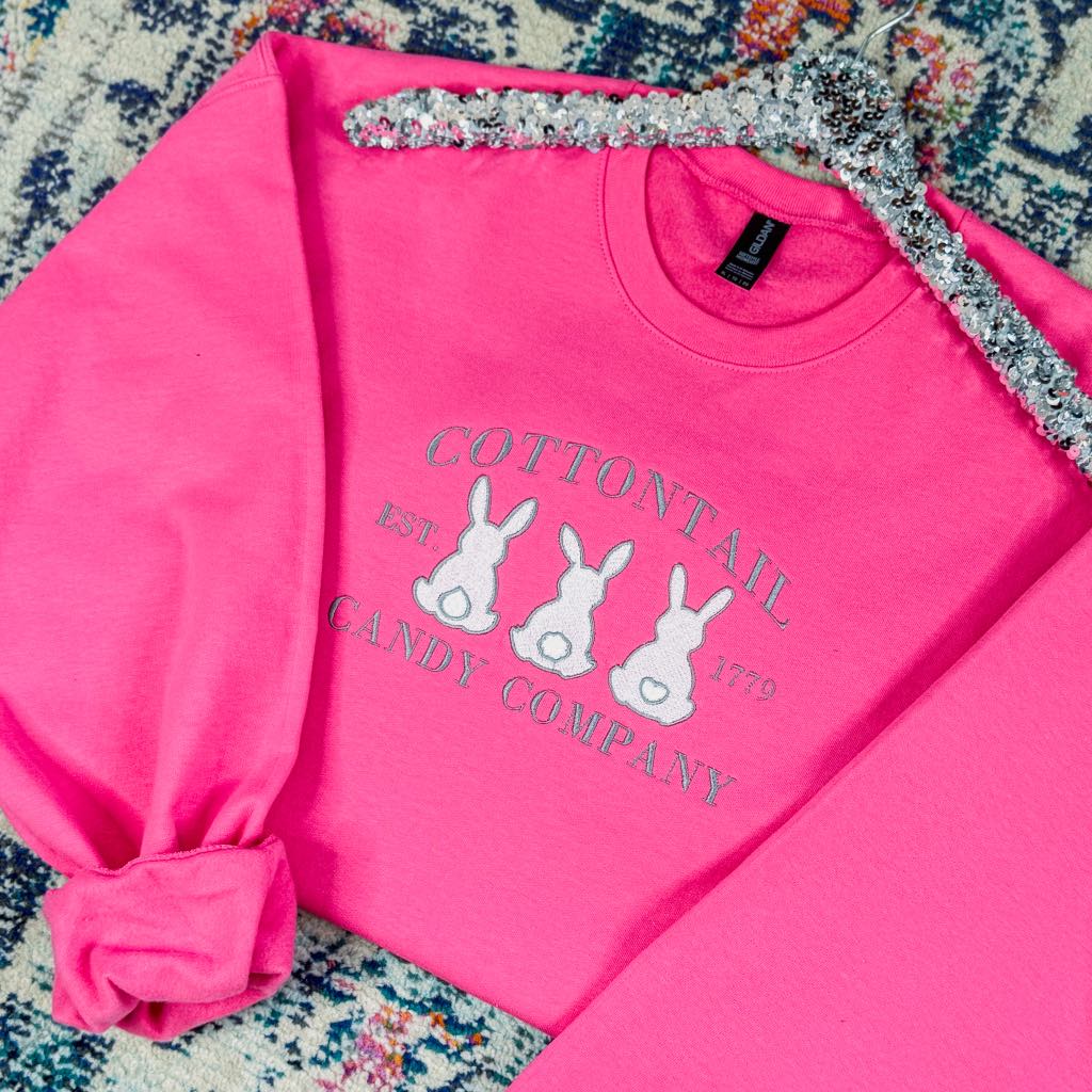 Cottontail Candy Company Embroidered Sweatshirt - Cute & Comfortable Pullover for Women | Perfect for Casual Wear, Gifts & Candy Lovers
