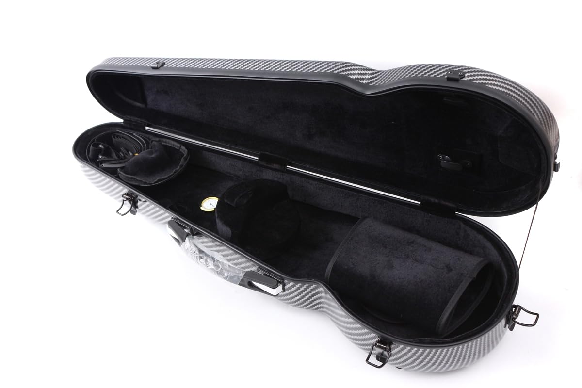 Yinfente 4/4 Carbon Fiber Violin Case - Lightweight & Durable with Thick Padding (Black/White Triangle Design) - Perfect for Professional Musicians & Travel Protection