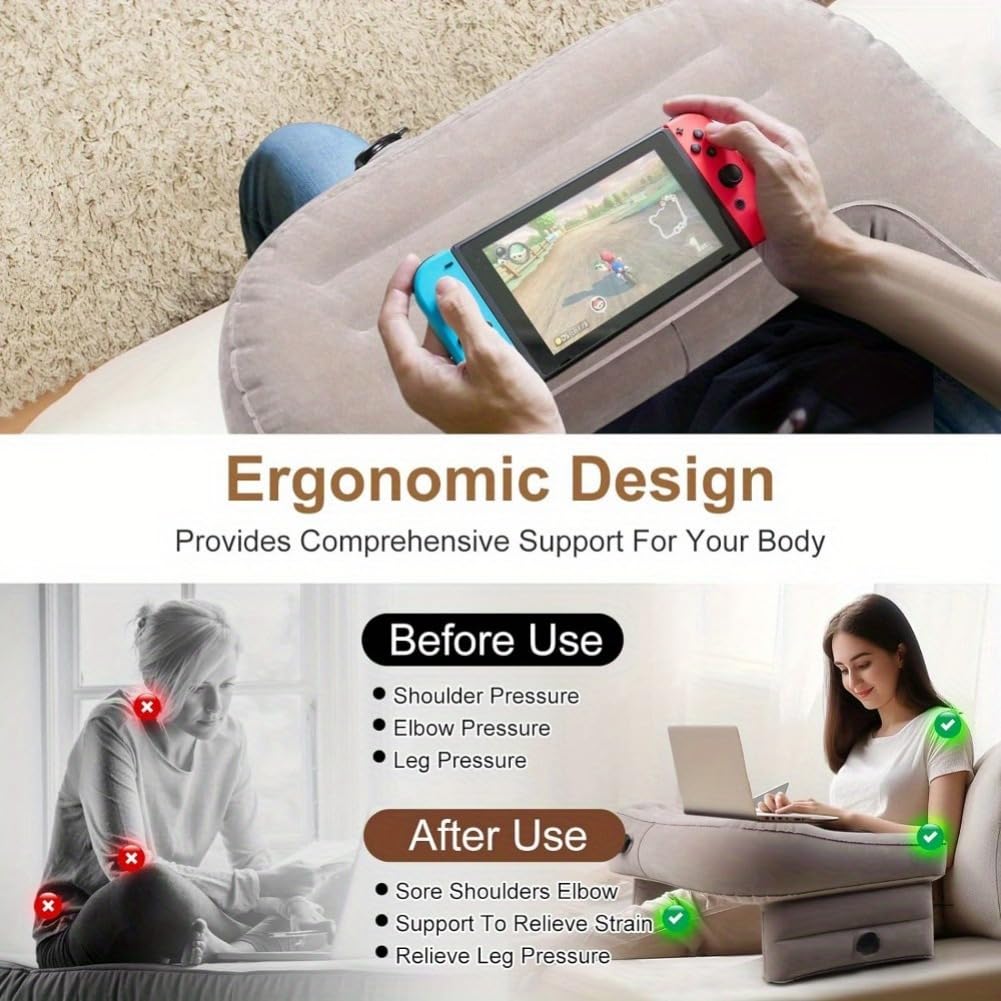 Ergonomic Inflatable Sofa Desk Pillow - Portable Lap Desk with Armrests & Soft Cushion for Reading, Gaming, and Bed Rest - Perfect for Adults on Bed, Sofa, or Floor Use - Ideal for Home Office, Dorm Room, and Travel Comfort