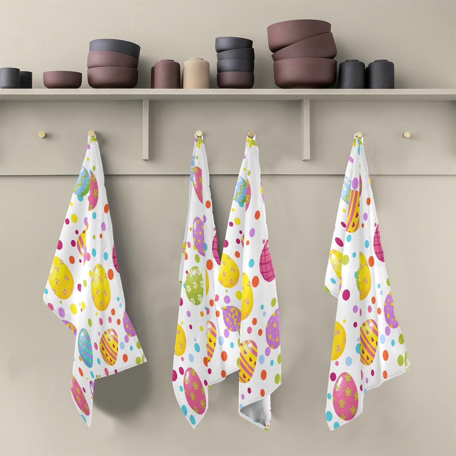 ALAZA Happy Easter Polka Dot Egg Kitchen Towels Set of 4 - Super Absorbent Soft Dish & Tea Towels (18x28 Inches) - Perfect for Spring Cleaning, Holiday Decor & Kitchen Essentials