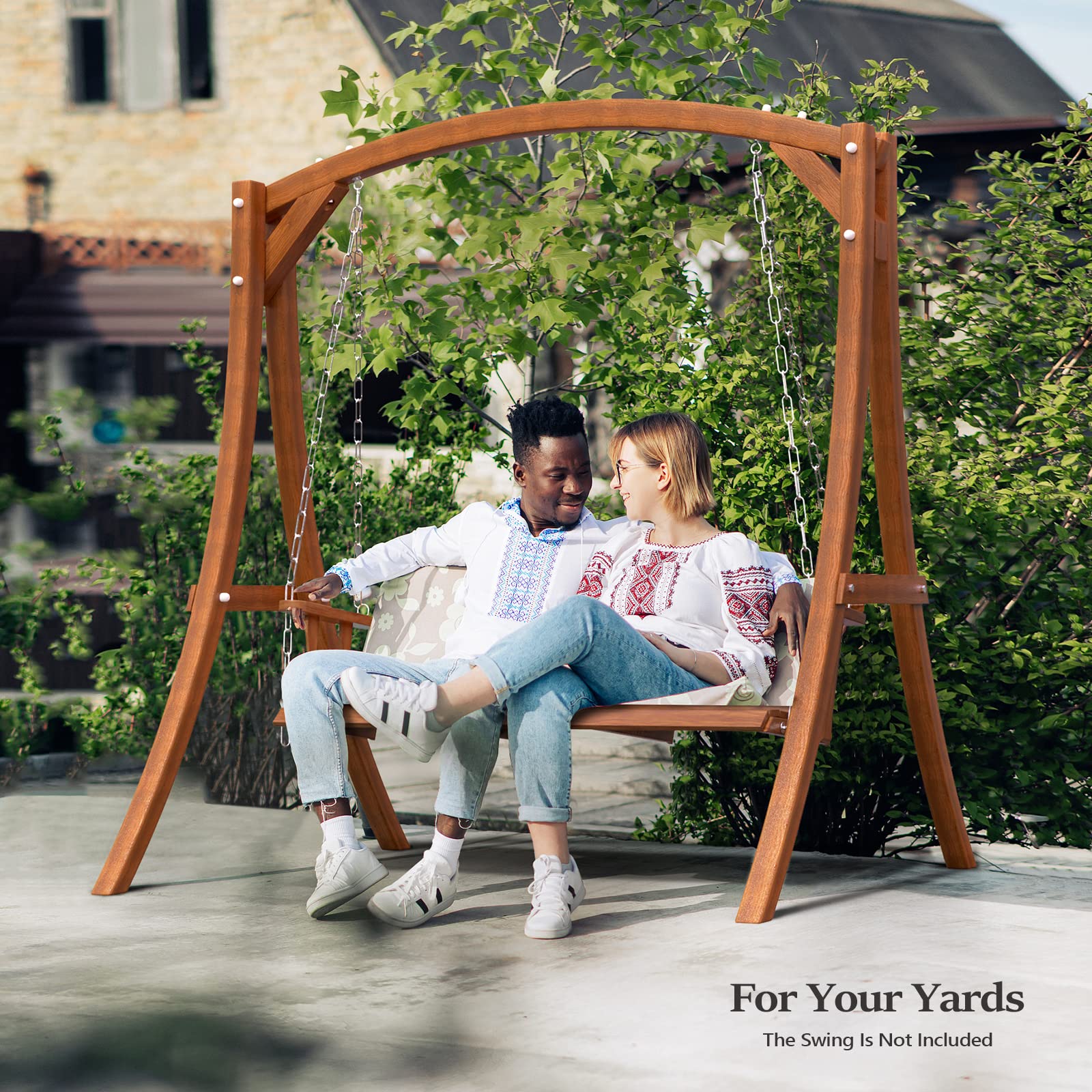 **VINGLI Heavy Duty Wooden Swing Frame for Adults & Kids - Sturdy A-Frame Porch Swing Stand for Indoor & Outdoor Use - Curved Arc Top Design - Supports 1000 lbs - Perfect for Backyard, Garden, Patio & Deck Relaxation**