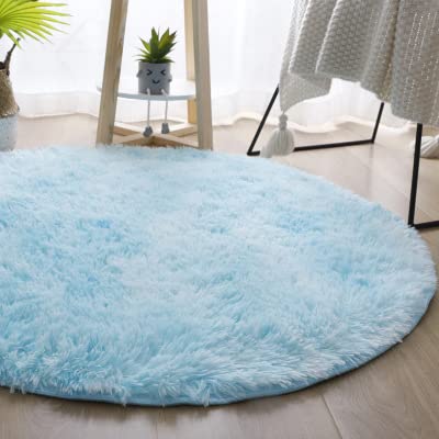 Soft Fluffy Anti-Slip Round Tie-Dye Shaggy Plush Area Rug - 100cm (3ft) Gradient Home Decor Carpet for Living Room, Bedroom & Sofa Chair | Cozy Floor Mat for Relaxation & Stylish Interior Design