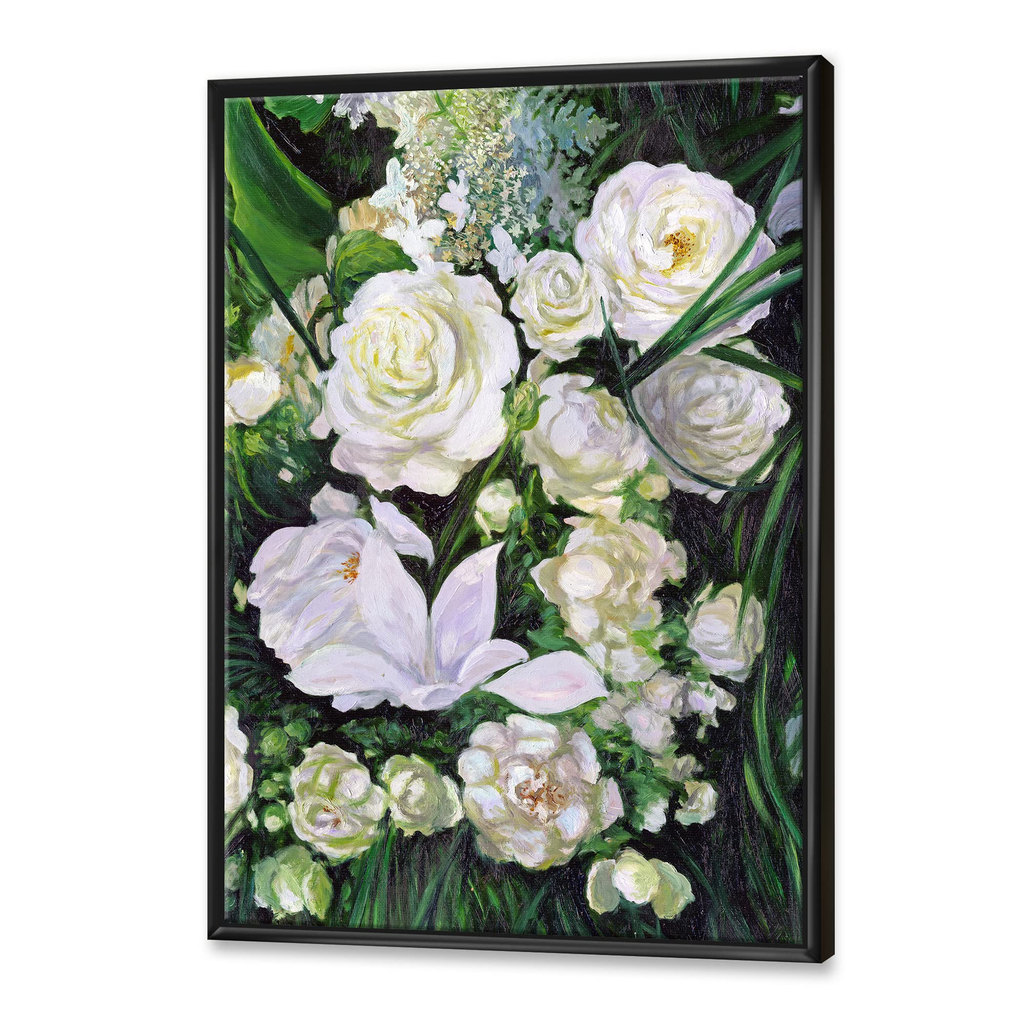 Elegant White Rose Bouquet Framed Canvas Wall Art Print - Perfect for Home Decor, Living Room, Bedroom & Office