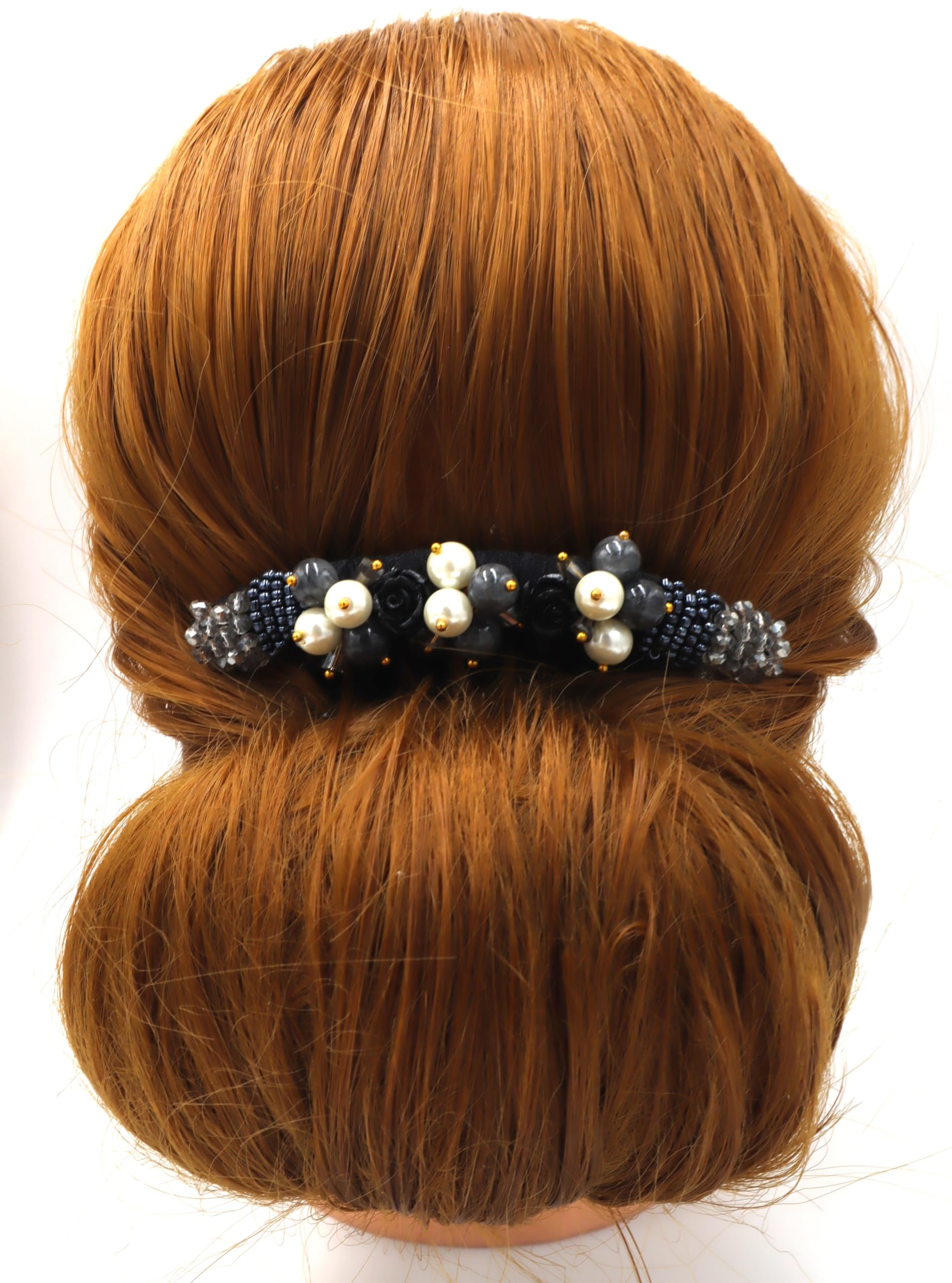 French Twist Hair Comb with Bead & Pearl Decoration - Elegant Gray Hair Accessory for Weddings, Prom & Formal Events