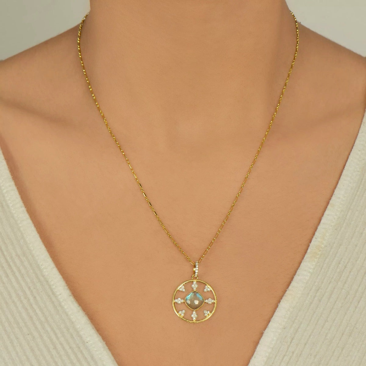 Jude Frances Provence Labradorite Doublet & Diamond Pendant Necklace - Elegant Gemstone Jewelry for Women, Perfect for Weddings & Special Occasions