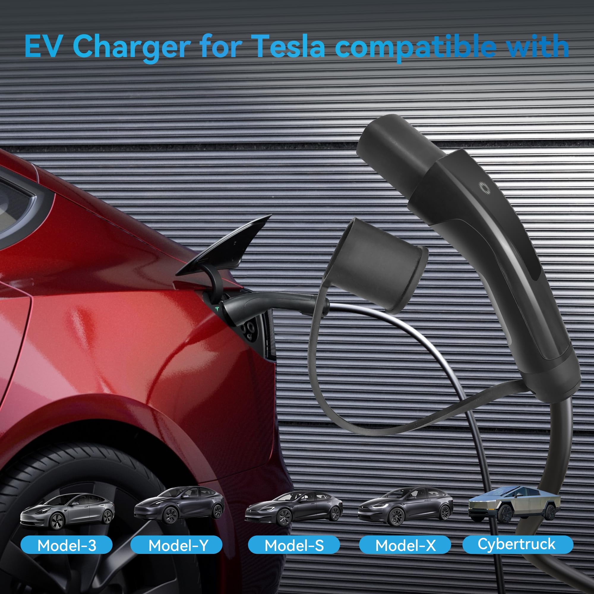 Level 1 EV Charger for Tesla - 110V 16A NEMA 5-15 Plug Portable Electric Vehicle Charger with APP Control | Compatible with Tesla Model Y/3/S/X | Home & Travel Charging Solution