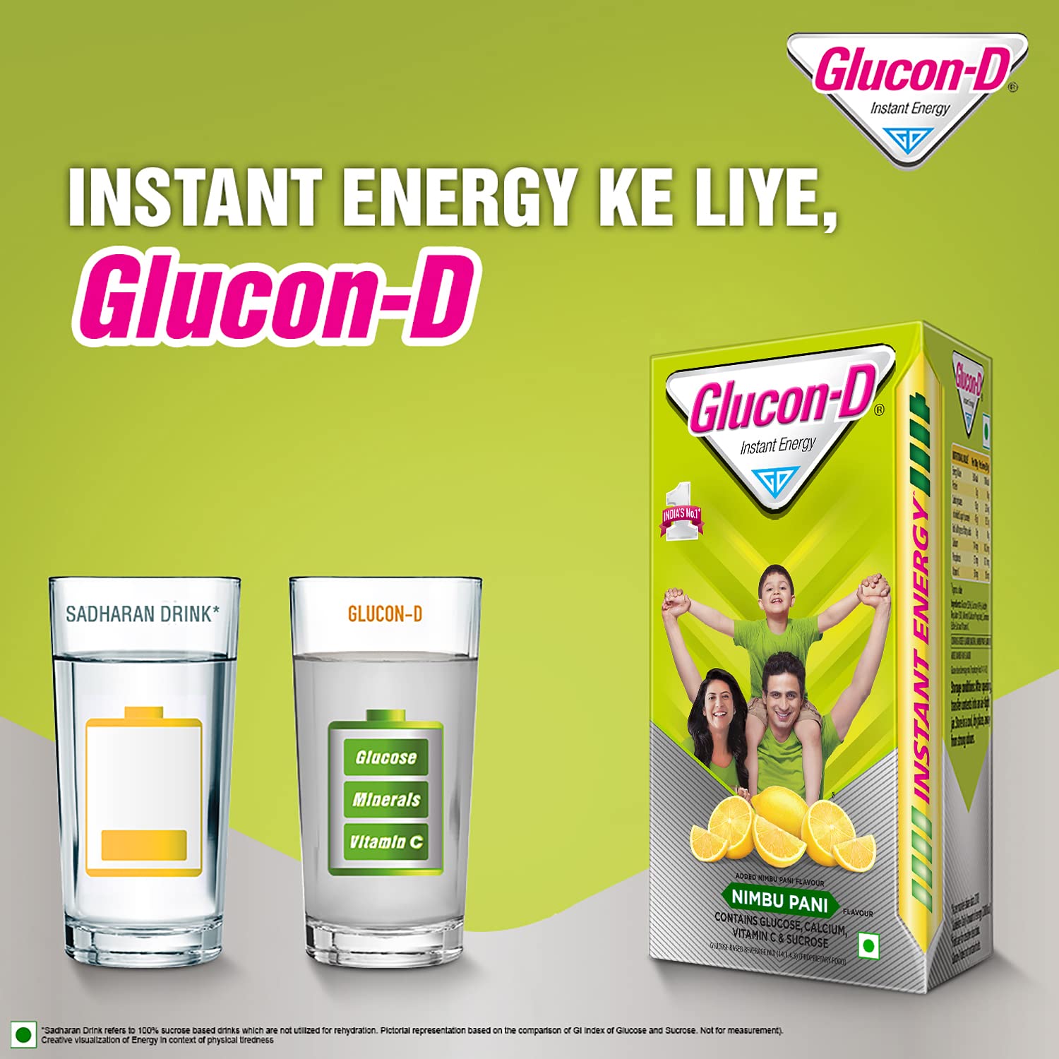 Glucon-D Nimbu Pani Glucose Powder (450g, Refill) | Instant Energy Drink Mix with Vitamin C & Calcium | Tangy Lemon Flavor | Supports Immunity & Bone Health | Perfect for Sports, Workouts & Daily Energy Boost
