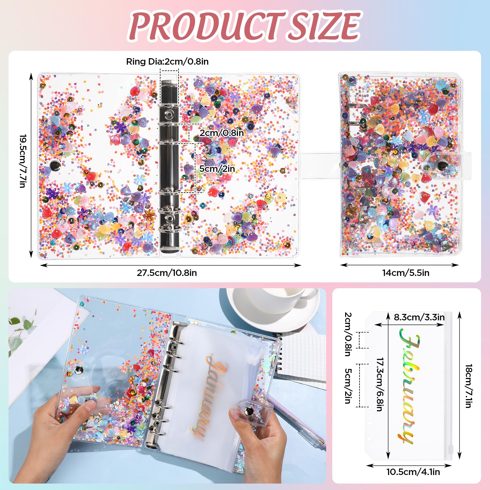 NEW A6 Glitter Budget Binder with Monthly Zipper Cash Envelopes - PVC Money Saving Planner with 6-Ring Sequin Cover & Plastic Pockets - Perfect for Cash Stuffing Challenges & Personal Finance Organization
