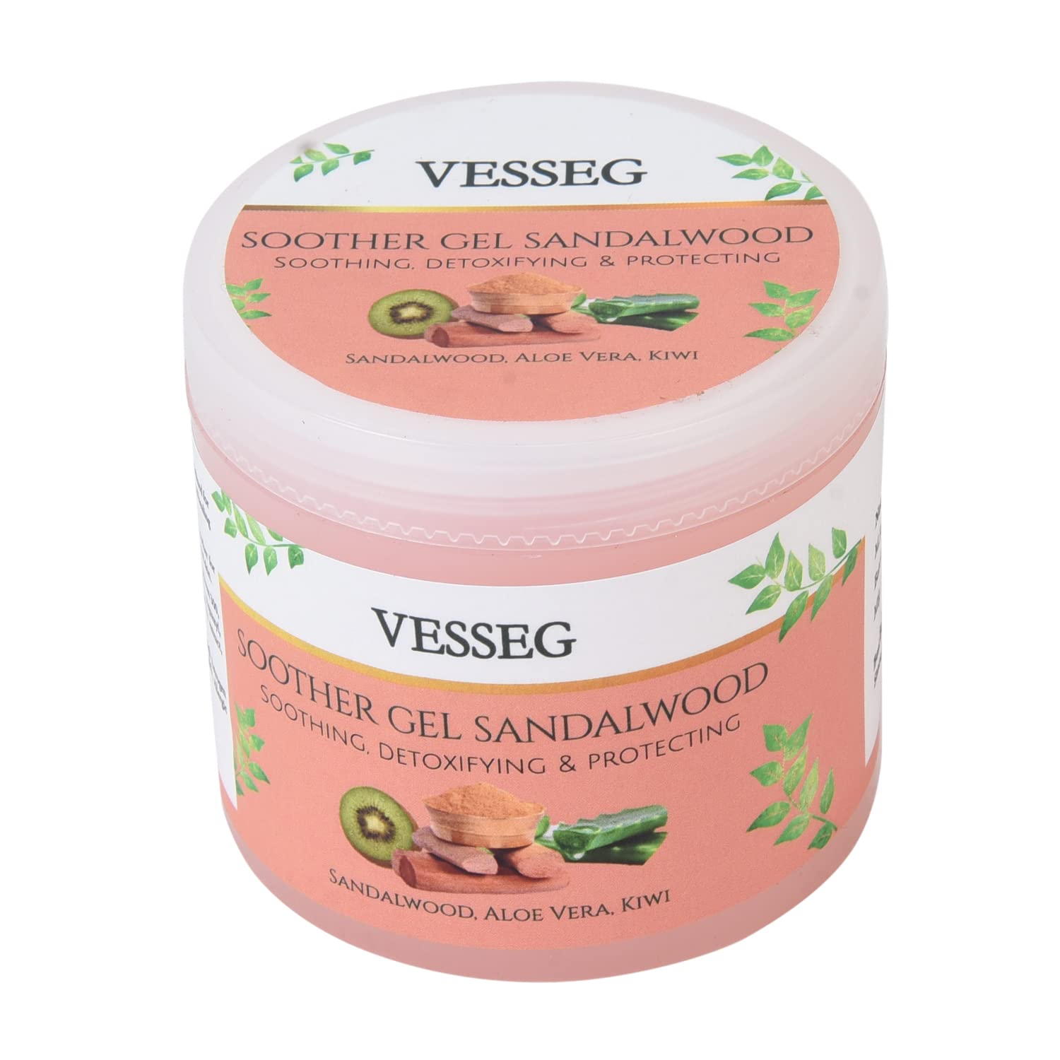 VESSEG Sandalwood Soothing Gel with Aloe Vera & Kiwi Extract - 100g Detoxifying Skin Care for Hydration, Protection & Relief - Perfect for Sunburn, Acne, and Dry Skin Treatment