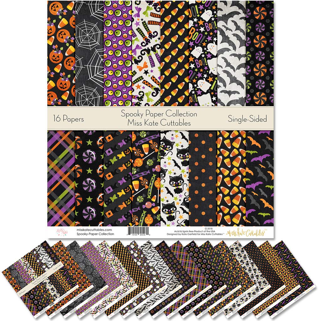 Spooky Halloween Scrapbook Paper Pack - Premium Single-Sided 12x12 Inch Specialty Paper Collection with 16 Sheets - Perfect for DIY Cards, Albums & Home Decor by Miss Kate Cuttables
