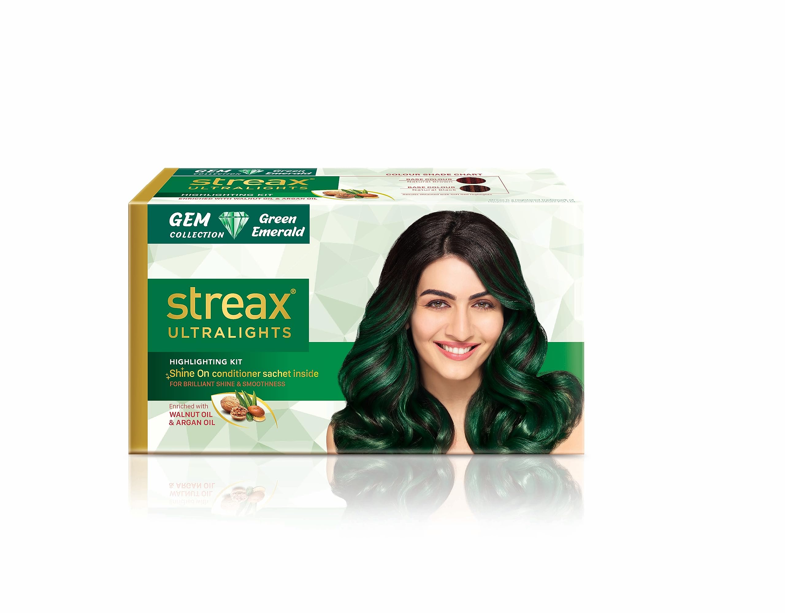 Streax Ultralights Hair Colour Highlight Kit - Green Emerald (Pack of 1) with Walnut & Argan Oil | Vibrant DIY Hair Color for Women | Salon-Quality Results at Home | Perfect for Parties, Cosplay & Bold Fashion Looks