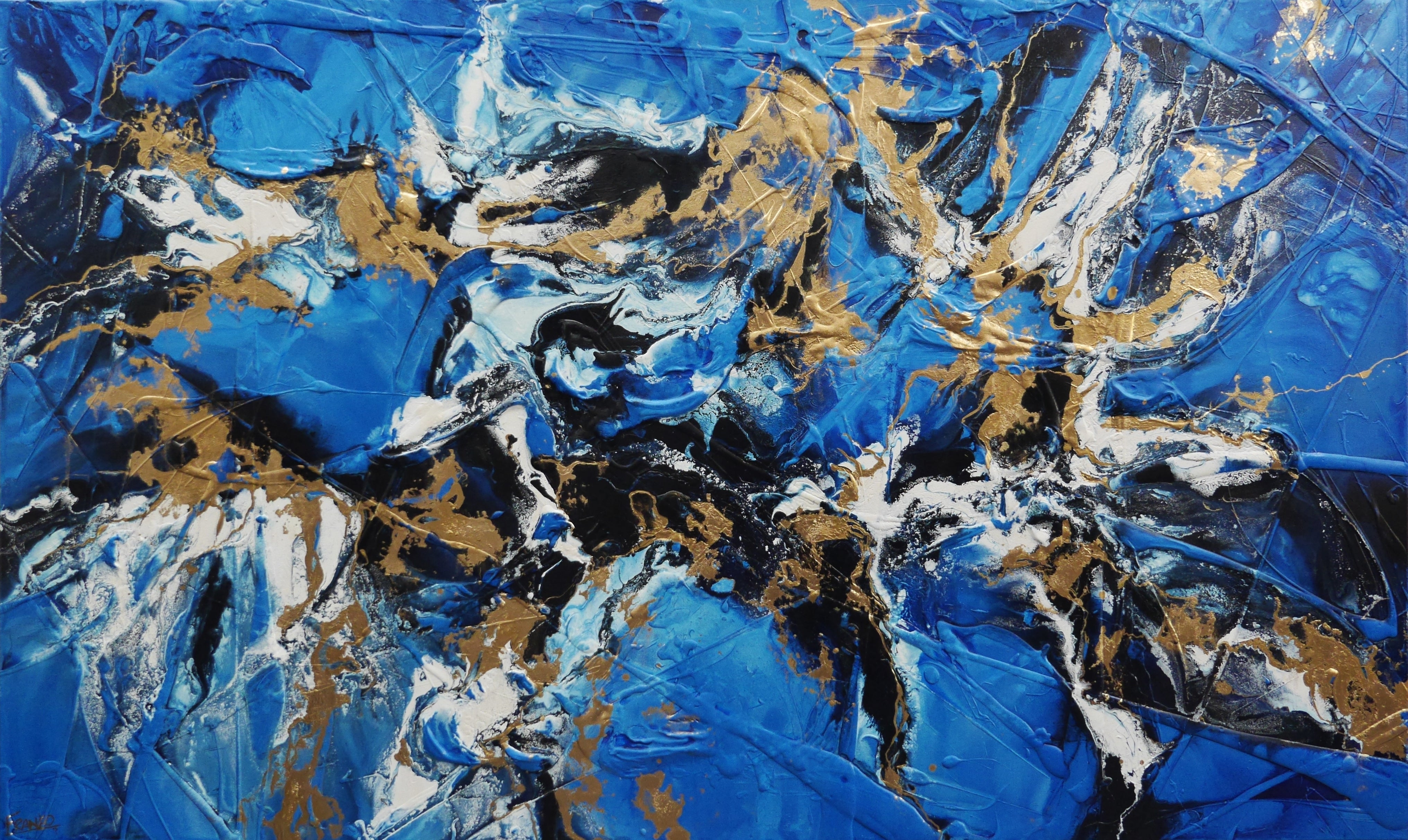 Blue Bronze Textured Abstract Painting - 200cm x 120cm Sapphire Bling Wall Art for Living Room, Bedroom & Office Decor | Modern Large Canvas Artwork