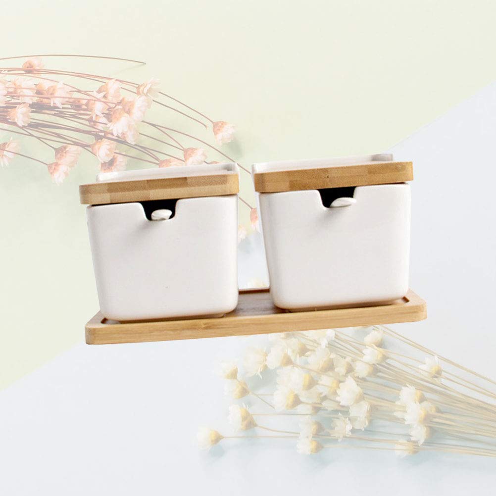 2-Pack Japanese-Style Bamboo Condiment Storage Containers - Salt and Pepper Shakers, Spice Jars with Lids - Perfect for Kitchen, Dining Table, and Restaurant Use