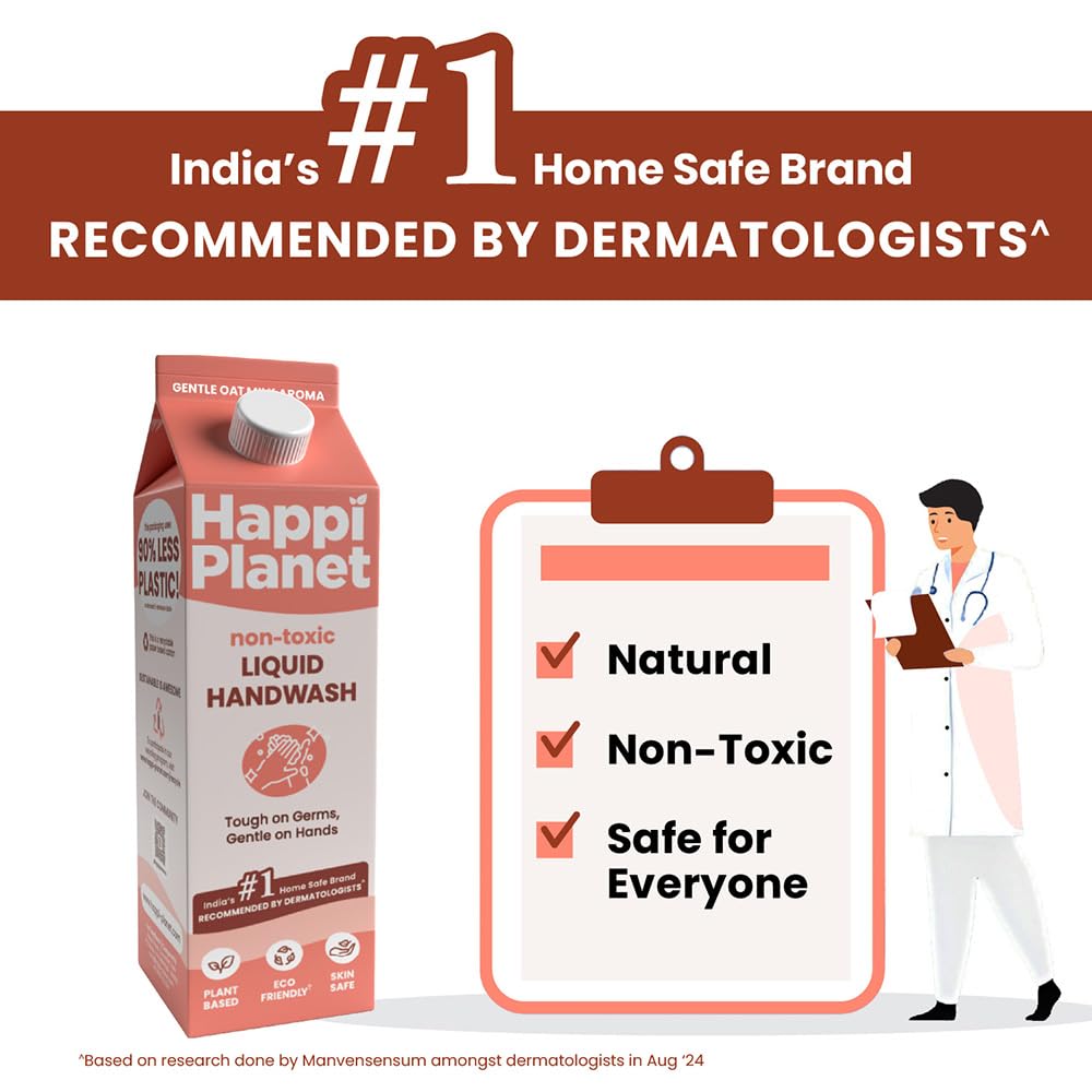 Happi Planet Organic Liquid Handwash Refill - 1L Oat Milk Scent | Moisturizing Natural Hand Soap | Non-Toxic, Eco-Friendly, pH Balanced | Gentle on Skin, Tough on Germs | Perfect for Kitchen, Bathroom & Office Use