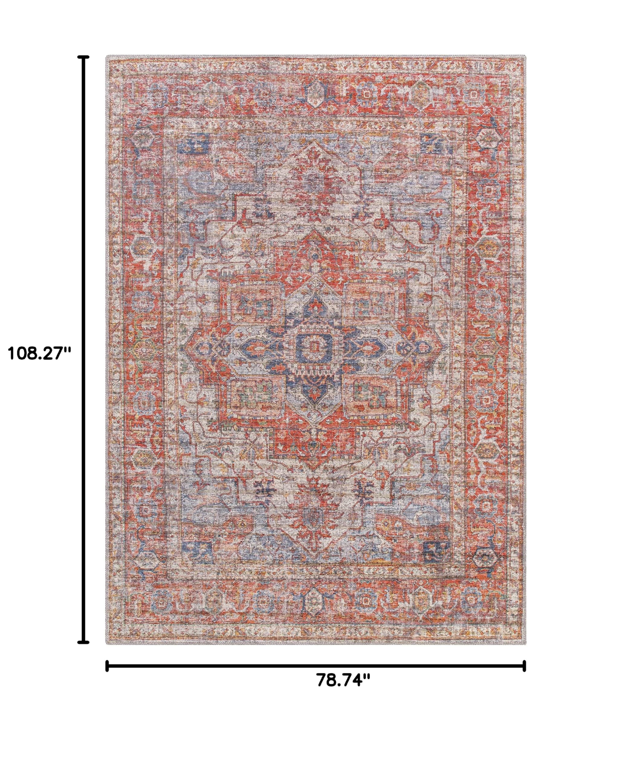Hauteloom Lapase Machine Washable Area Rug - Soft & Durable for Living Room, Bedroom - Beige & Blue - 6'7