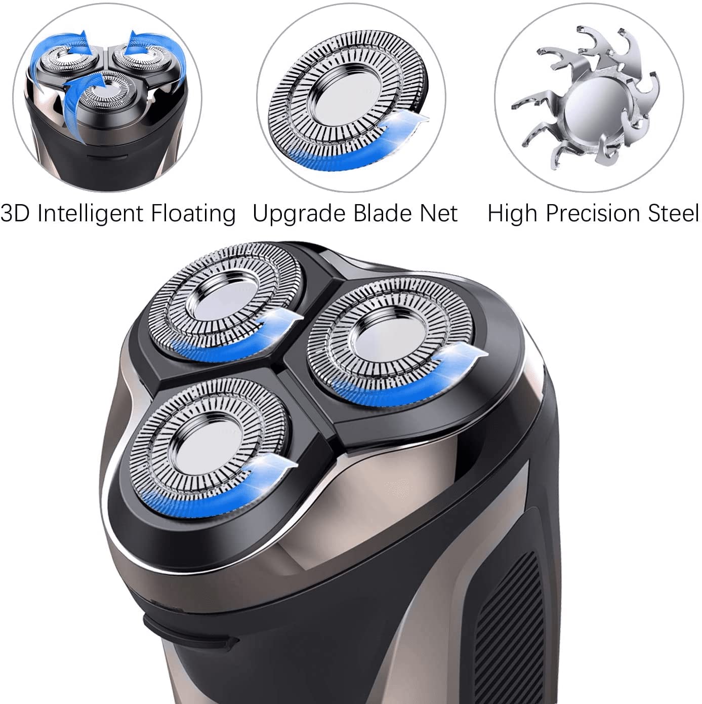 4D Electric Shaver for Men - IPX7 Waterproof Rotary Shaver with LED Display, Rechargeable Cordless Beard Trimmer & Nose Hair Trimmer - Includes Charging Stand & Pop-Up Trimmer - Perfect Gift for Dad & Husband - Ideal for Travel, Wet/Dry Shaving & Daily Grooming