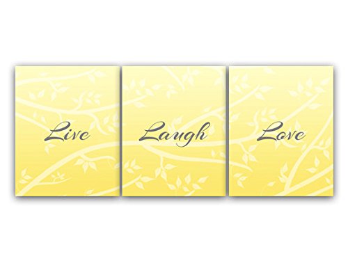 Live Laugh Love Wall Art Prints - Yellow and Gray Home Decor for Living Room, Bedroom & Office - Framed Inspirational Quotes for Modern Interior Design