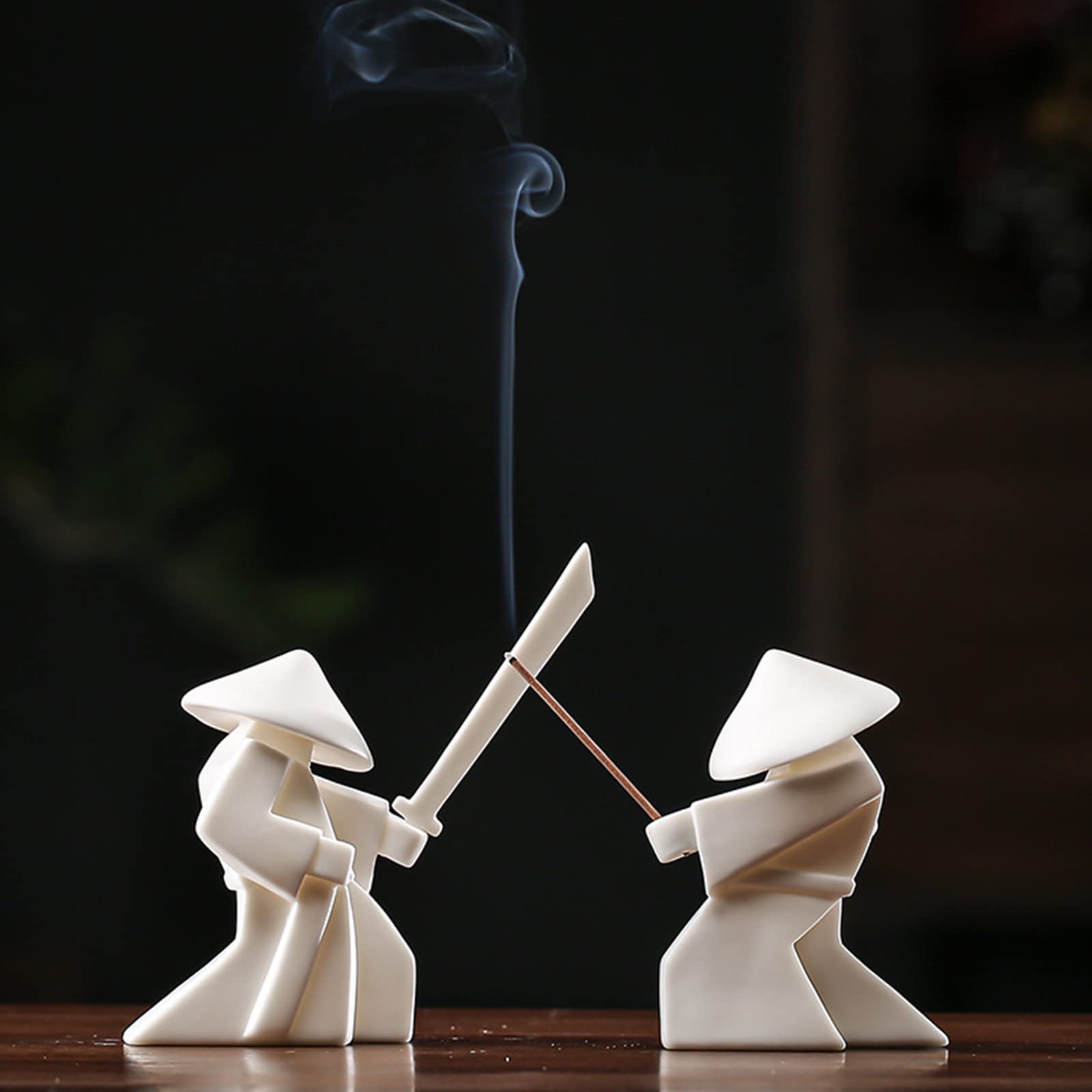 Handmade Samurai Knight Ceramic Incense Holder - Green Aromatherapy Stick Burner for Meditation, Yoga & Home Decor - Desktop Zen Sculpture for Office, Living Room & Gift Giving
