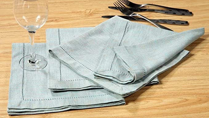 6 Pack Premium Cotton Napkins - Soft & Absorbent White & Turquoise Dinner Napkins for Everyday Use, Parties, and Special Occasions
