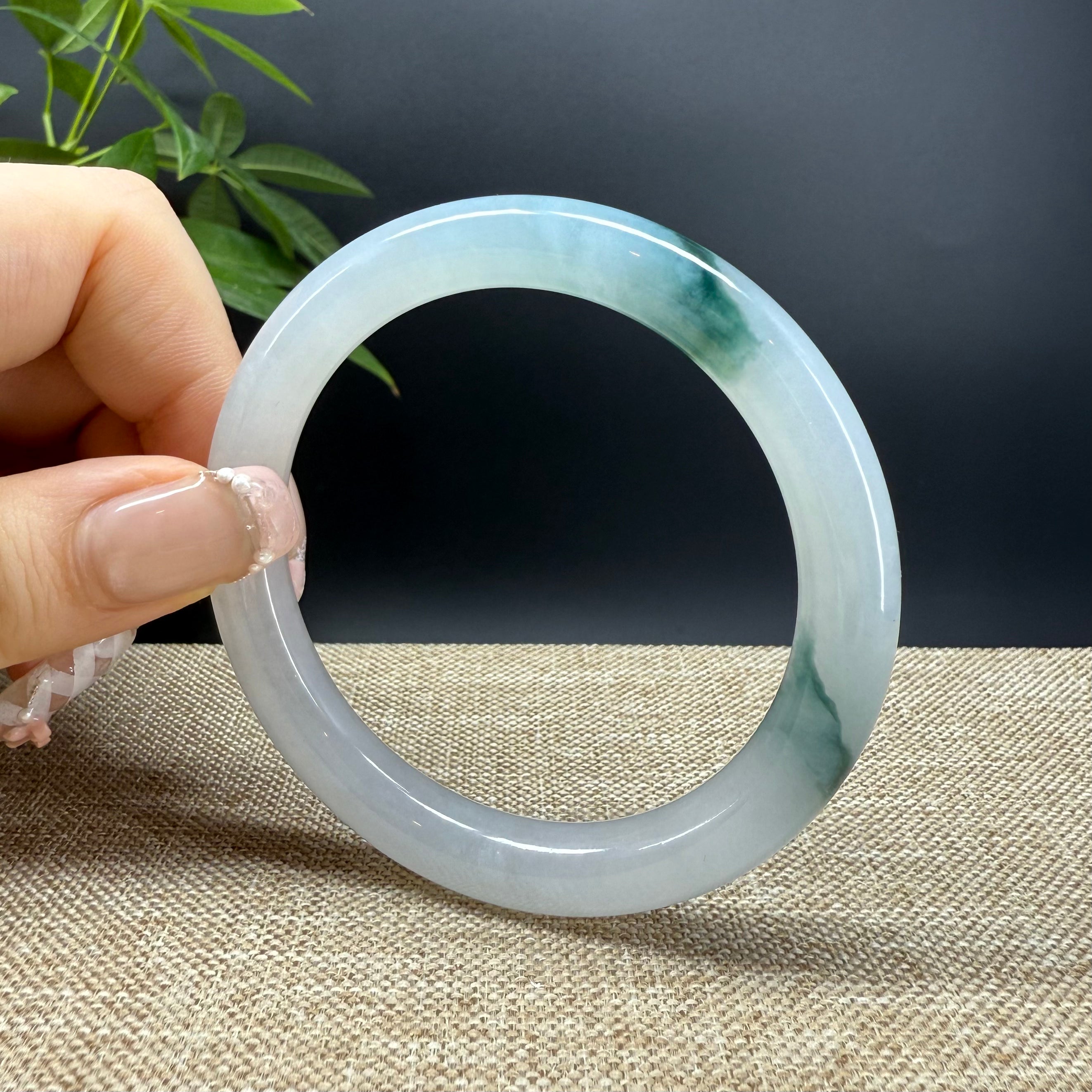Genuine Burmese Icy Blue Green Jadeite Bangle Bracelet (55.3mm) - Authentic AAA Grade Natural Jade Jewelry for Women, Elegant Handmade Bangle for Special Occasions, Gifts & Meditation