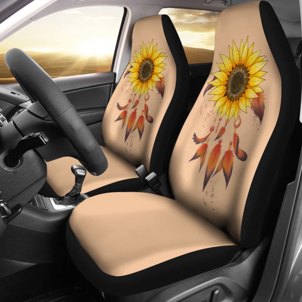 Sunflower Dreamcatcher Car Seat Covers for Cars - Bohemian Style Floral Design, Universal Fit for Most Vehicles - Perfect for Road Trips, Daily Commute & Boho Decor